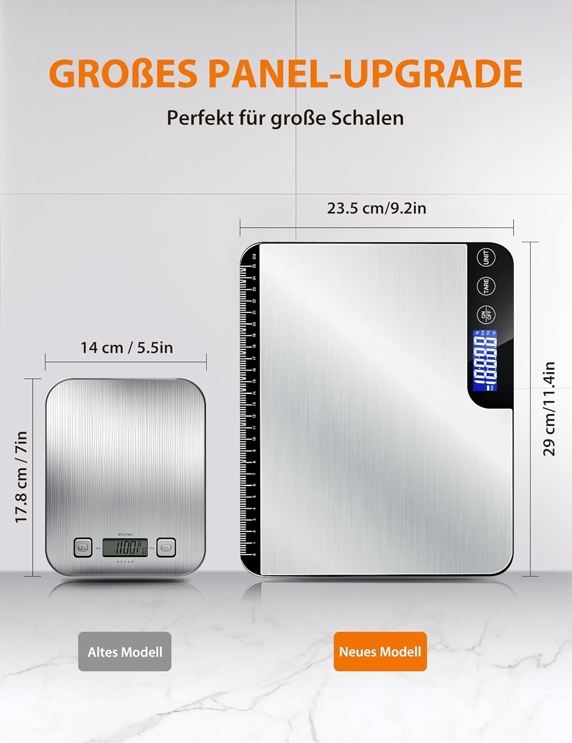 Digitale Küchenwaage mit grosser Wiegefläche (20 kg), Silber-2