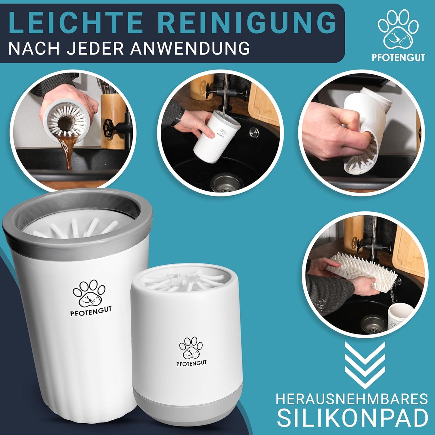 Pfotenreiniger für Hunde inkl. Mikrofaser-Handtuch, L