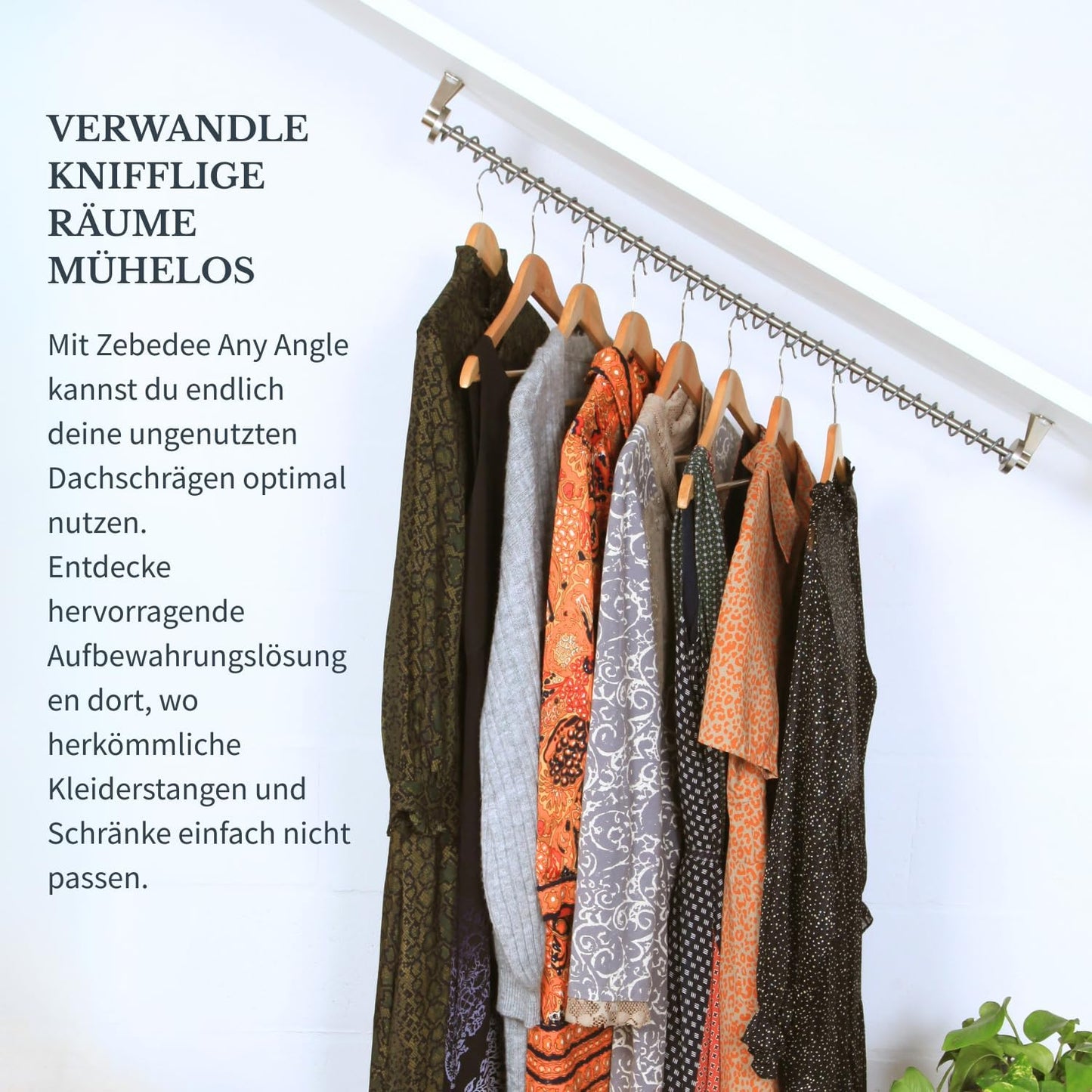 Kleiderstange für schräge Räume, 600 mm, 600 mm