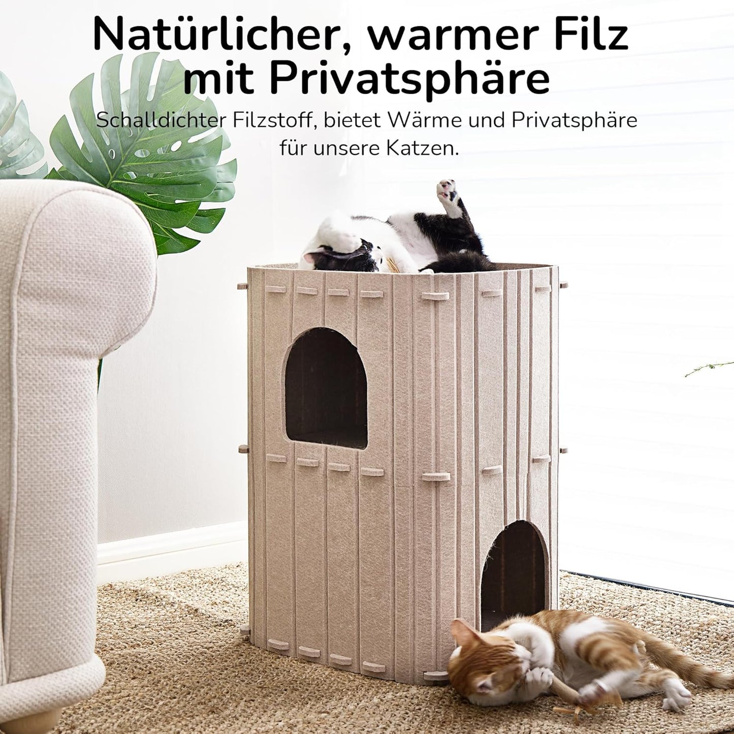 Katzenhöhle aus Filz mit 3 Ebenen, beige