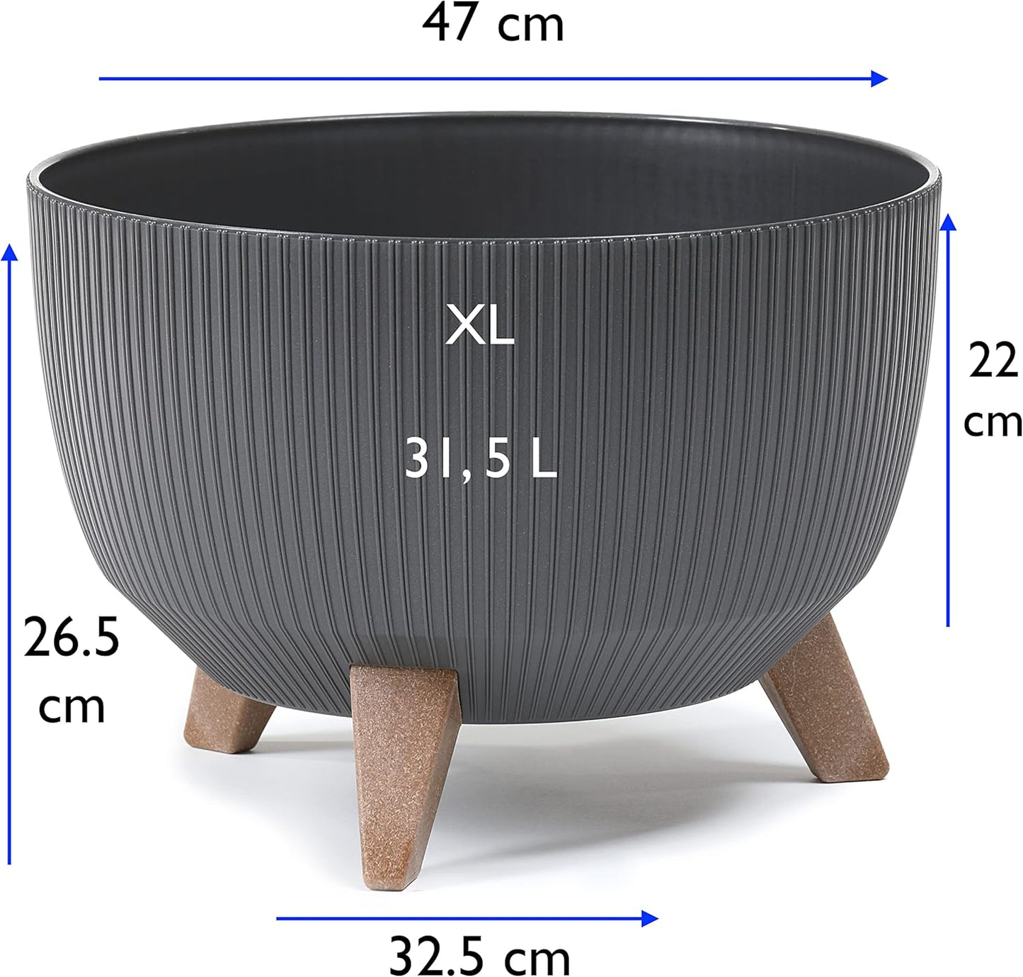 Pflanzschale mit Füssen, Anthrazit XL - 47 cm
