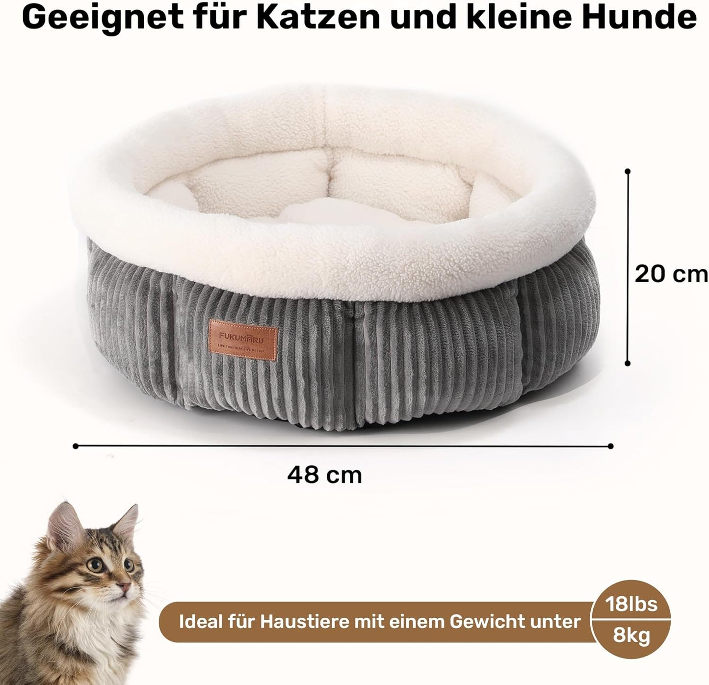 Katzenbett mit erhöhtem Rand, waschbar, grau