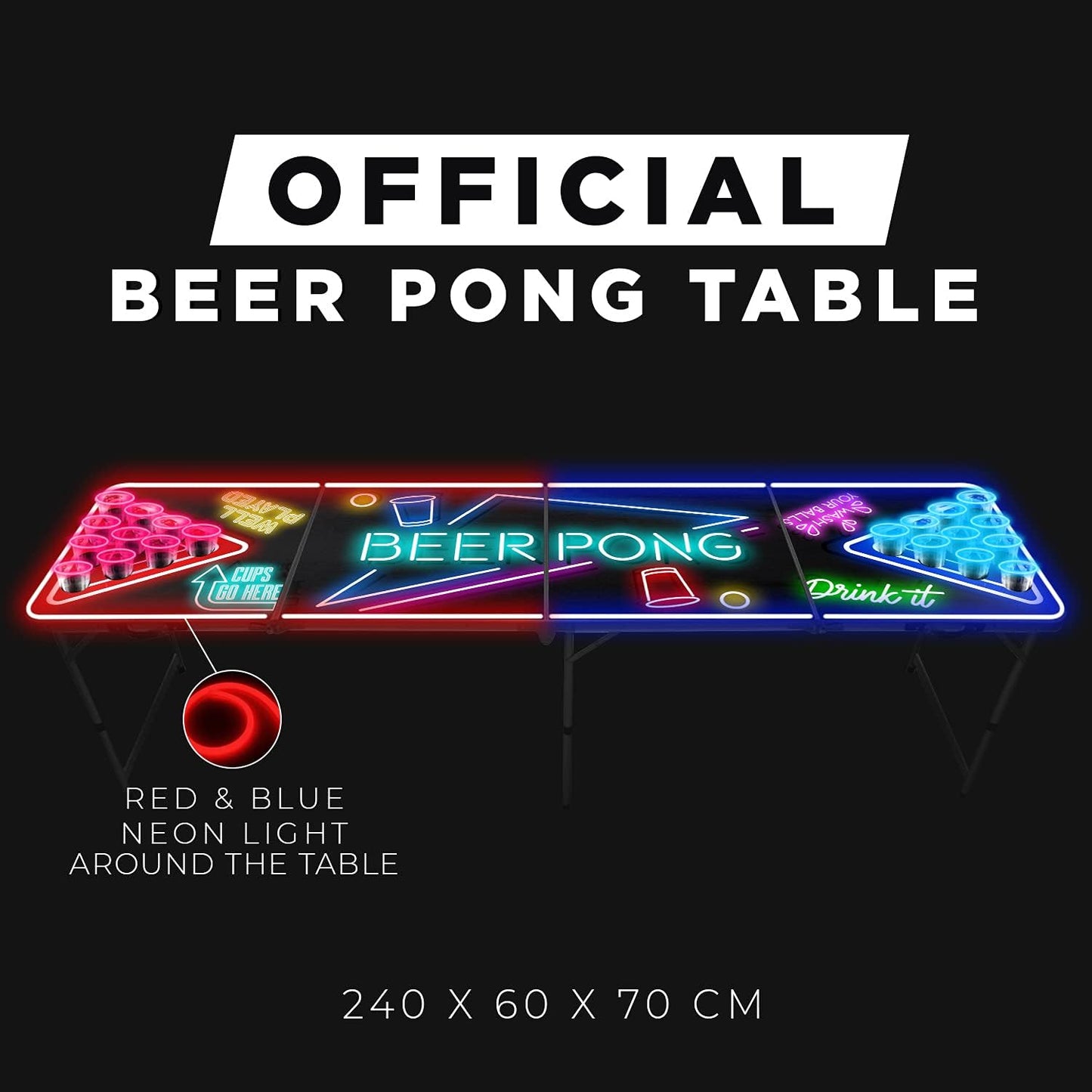 Beer Pong Komplettset mit Leucht-Accessoires, Tisch + Light Kit