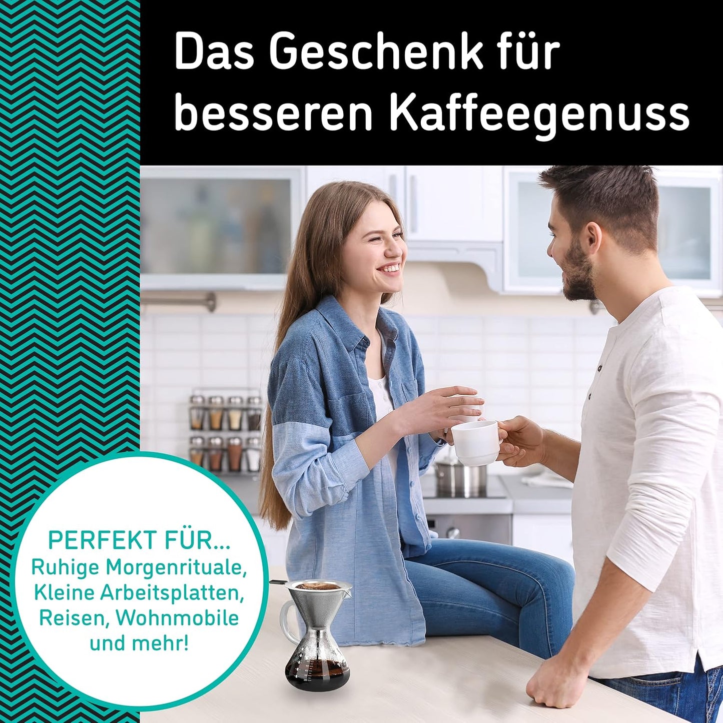 Pour Over Kaffeebrüher mit Edelstahlfilter, Transparent 800ml