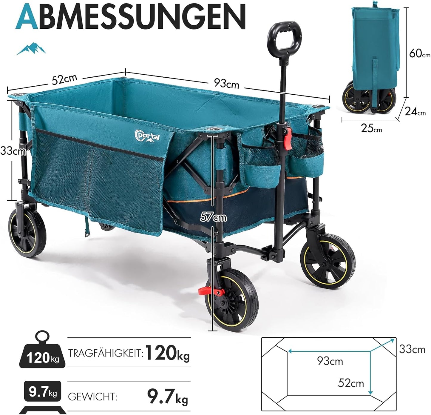 Faltbarer Bollerwagen mit Seitentaschen und Getränkehalter, Blau
