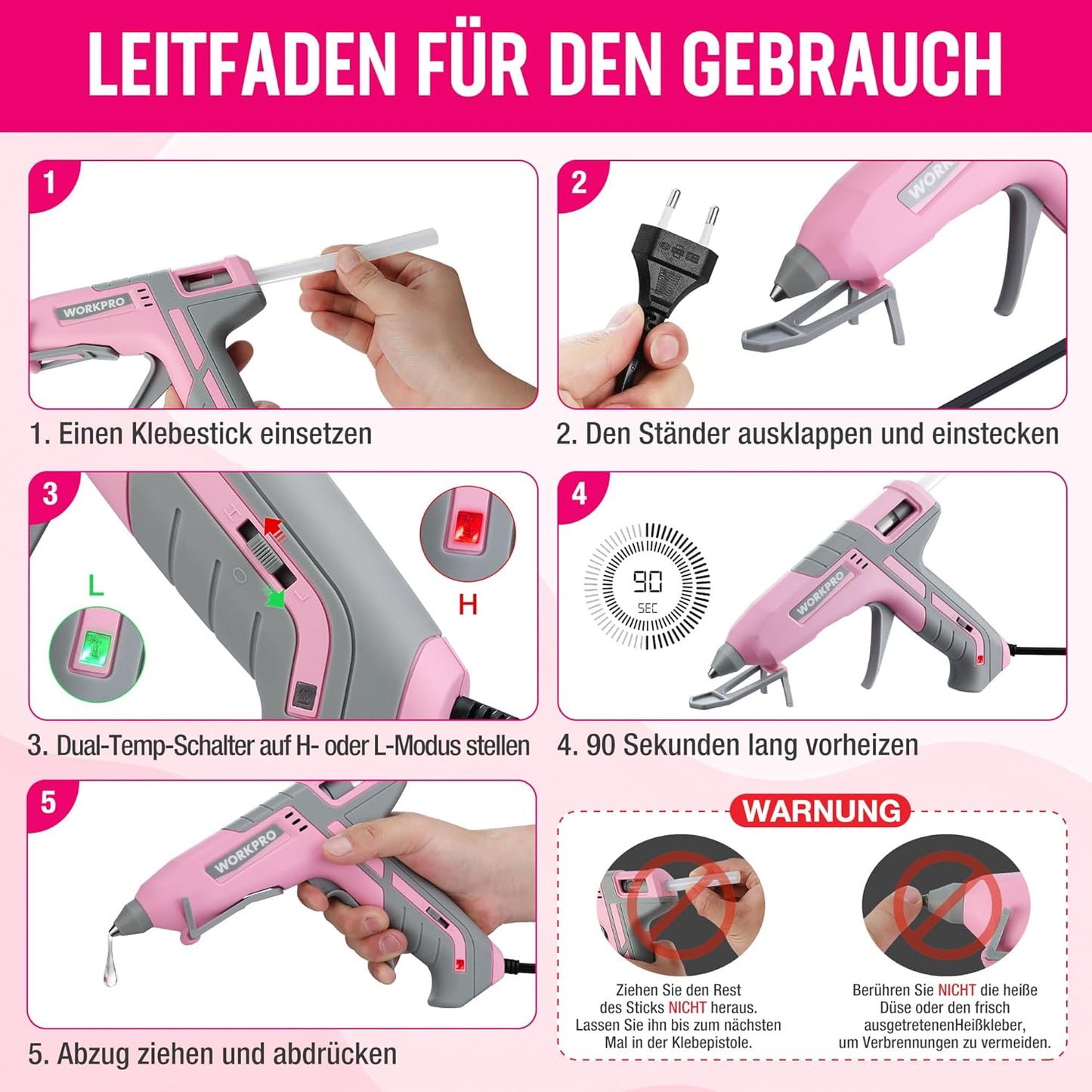 W125252A Heissklebepistole, Rosa
