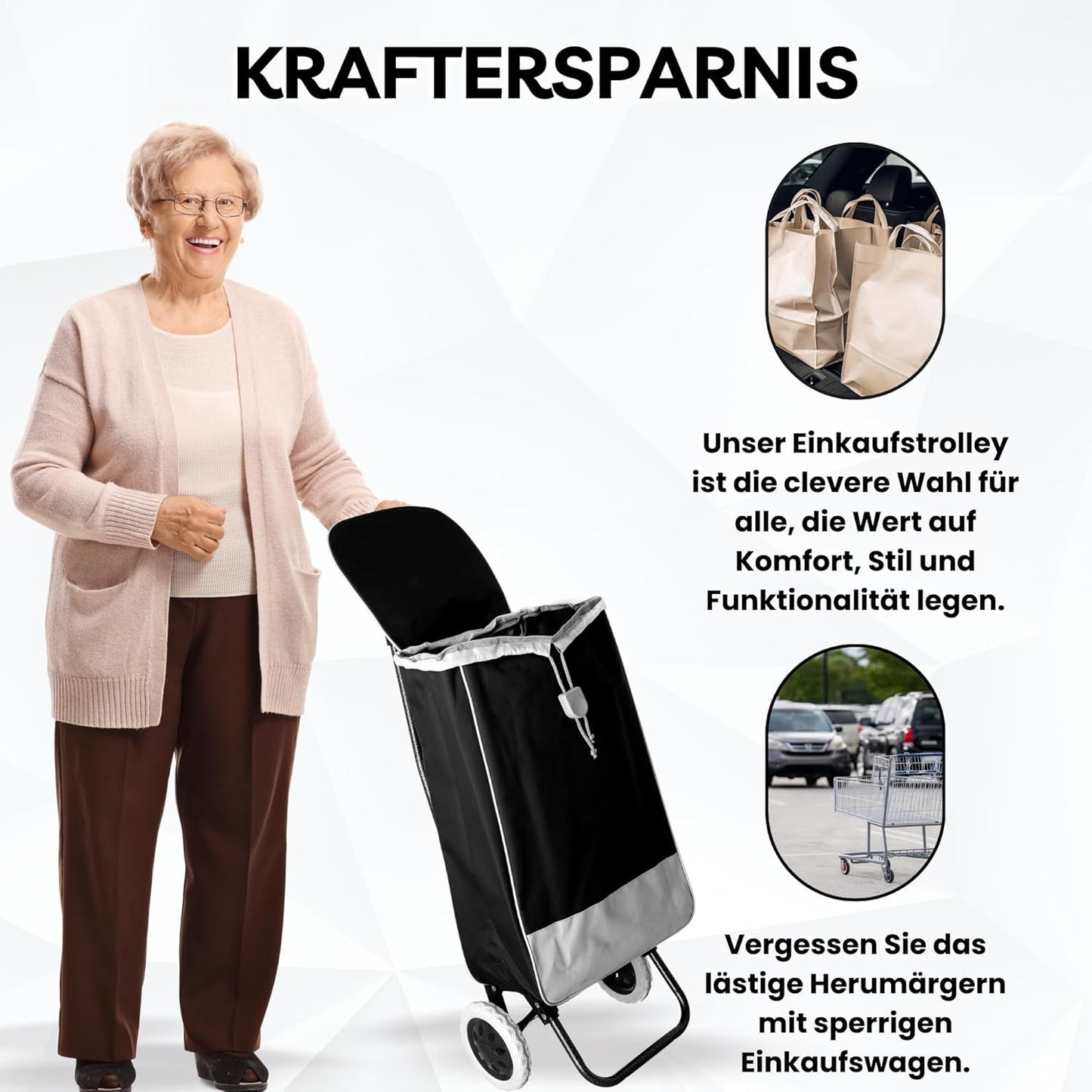 Klappbarer Einkaufstrolley mit Rollen (40 Liter), Blau