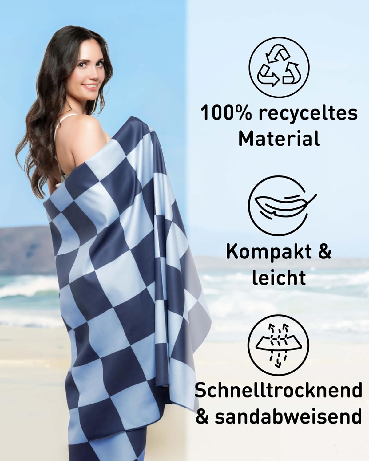 XXL-Mikrofaser-Strandtuch, 200cm x 90cm 22 Checkerboard