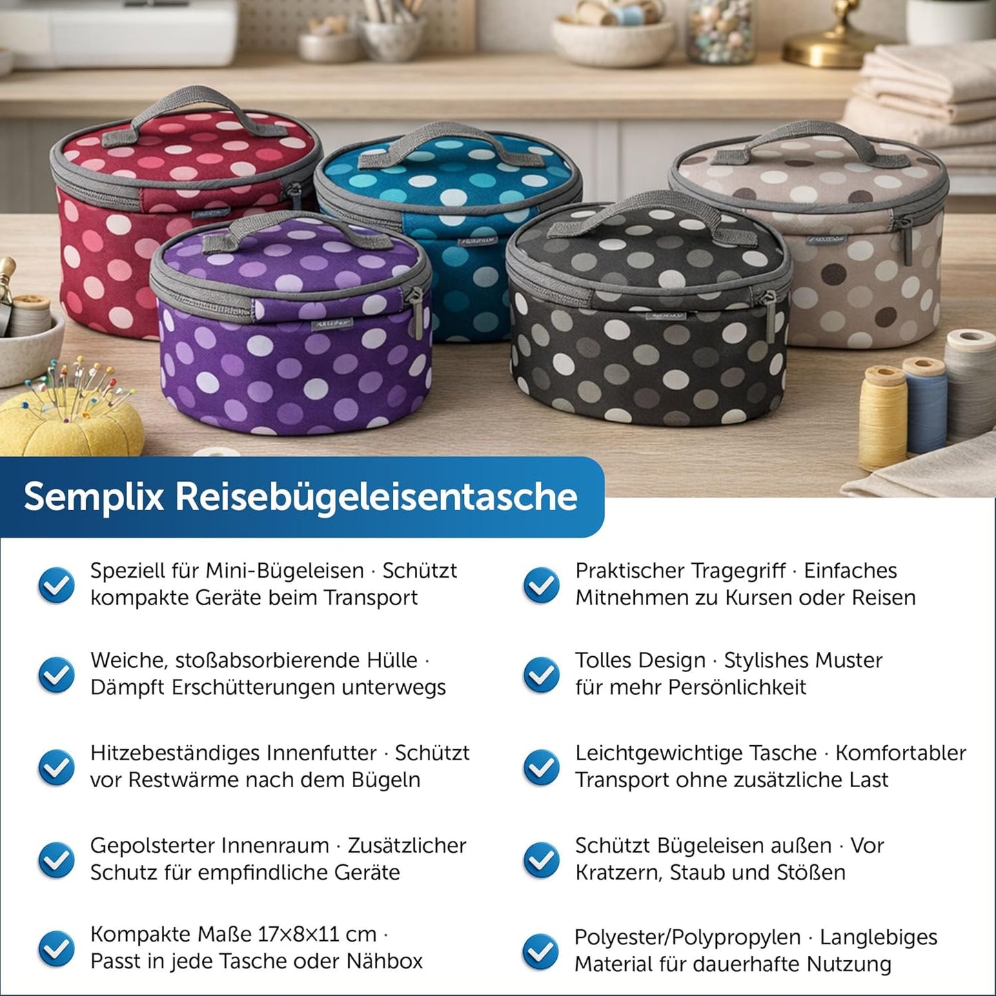 4-teiliges Bügelset mit Mini-Dampfbügeleisen, Türkis