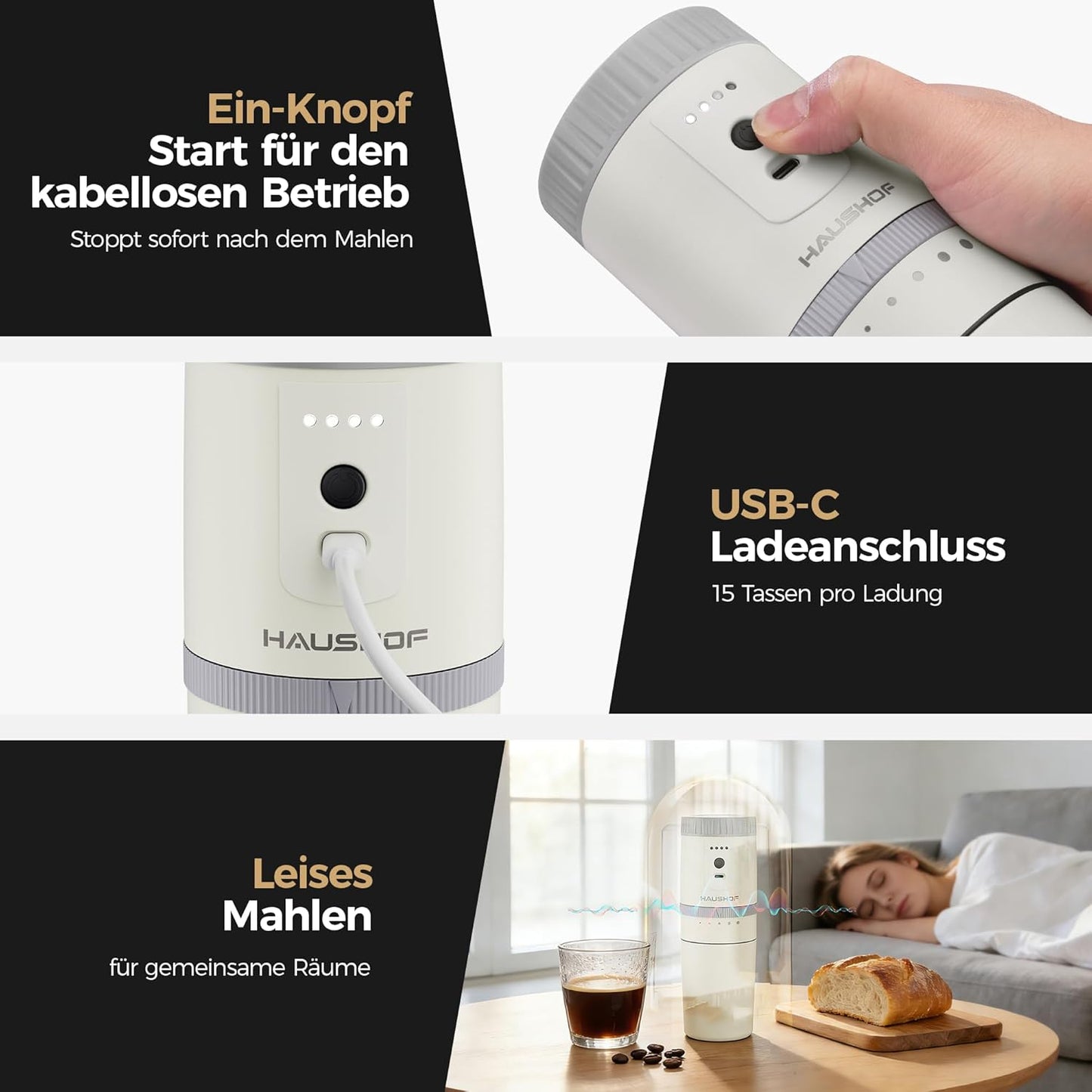 Elektrische Kaffeemühle, Weiss