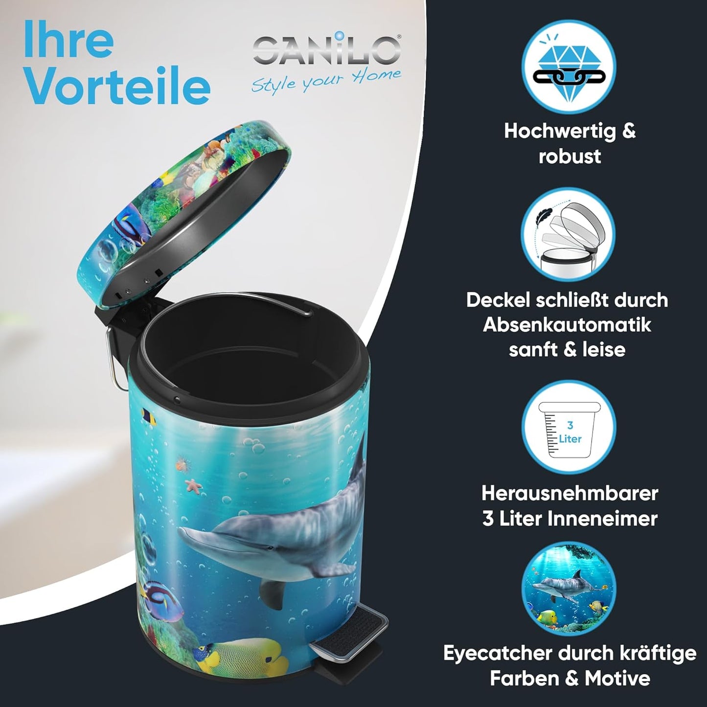 Kosmetikeimer mit Absenkautomatik, Delphin