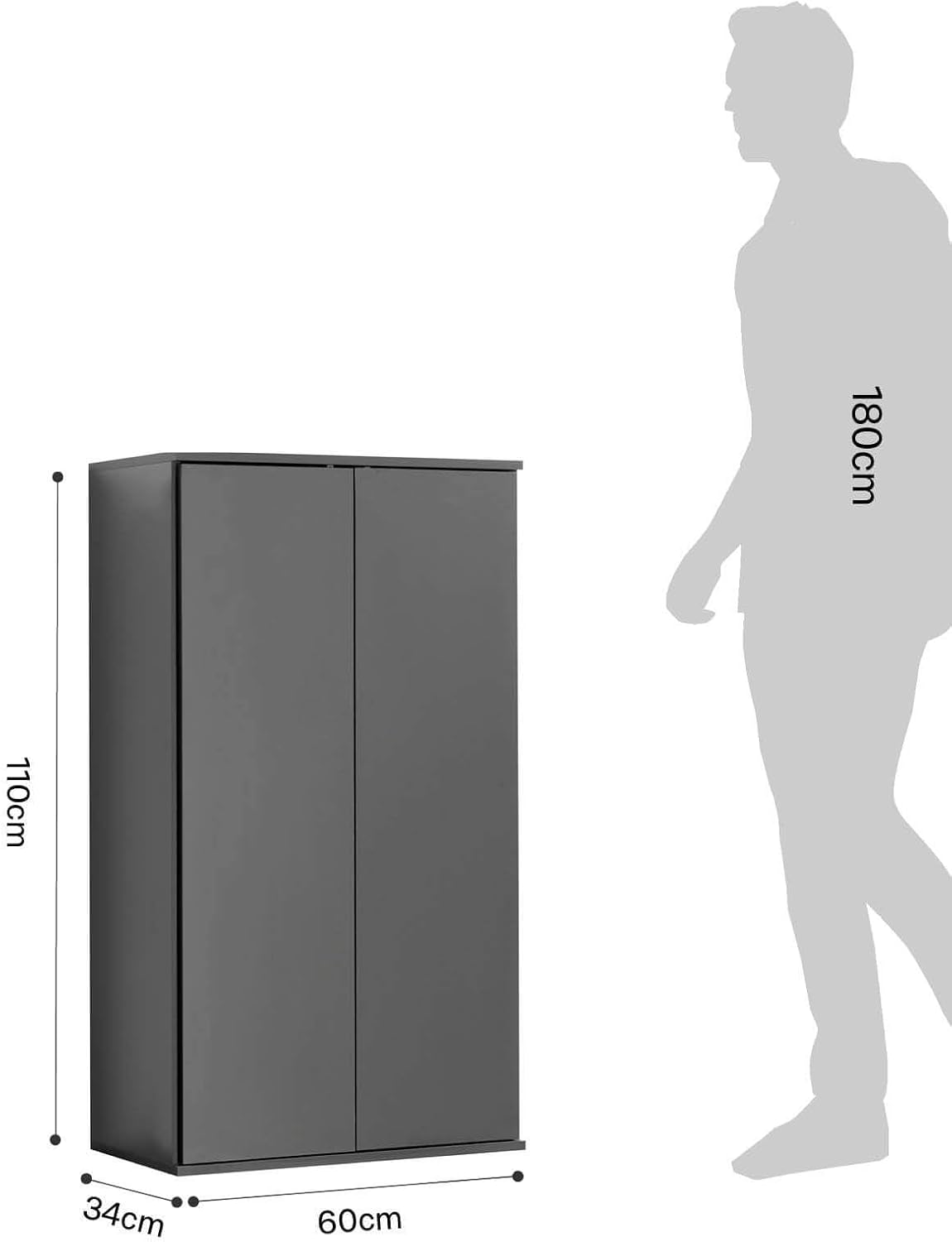 Mehrzweckschrank Serie: Der Schlanke, Höhe 110CM Anthrazit-schwarz