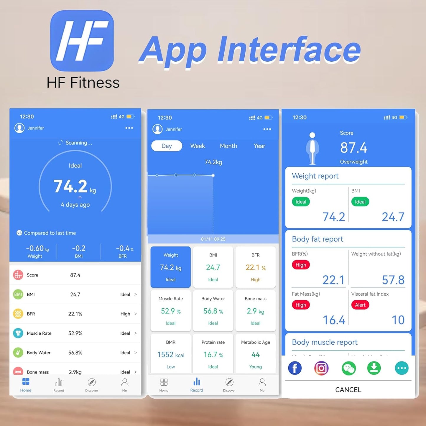 Personenwaage mit App & Bluetooth, Naturweiss