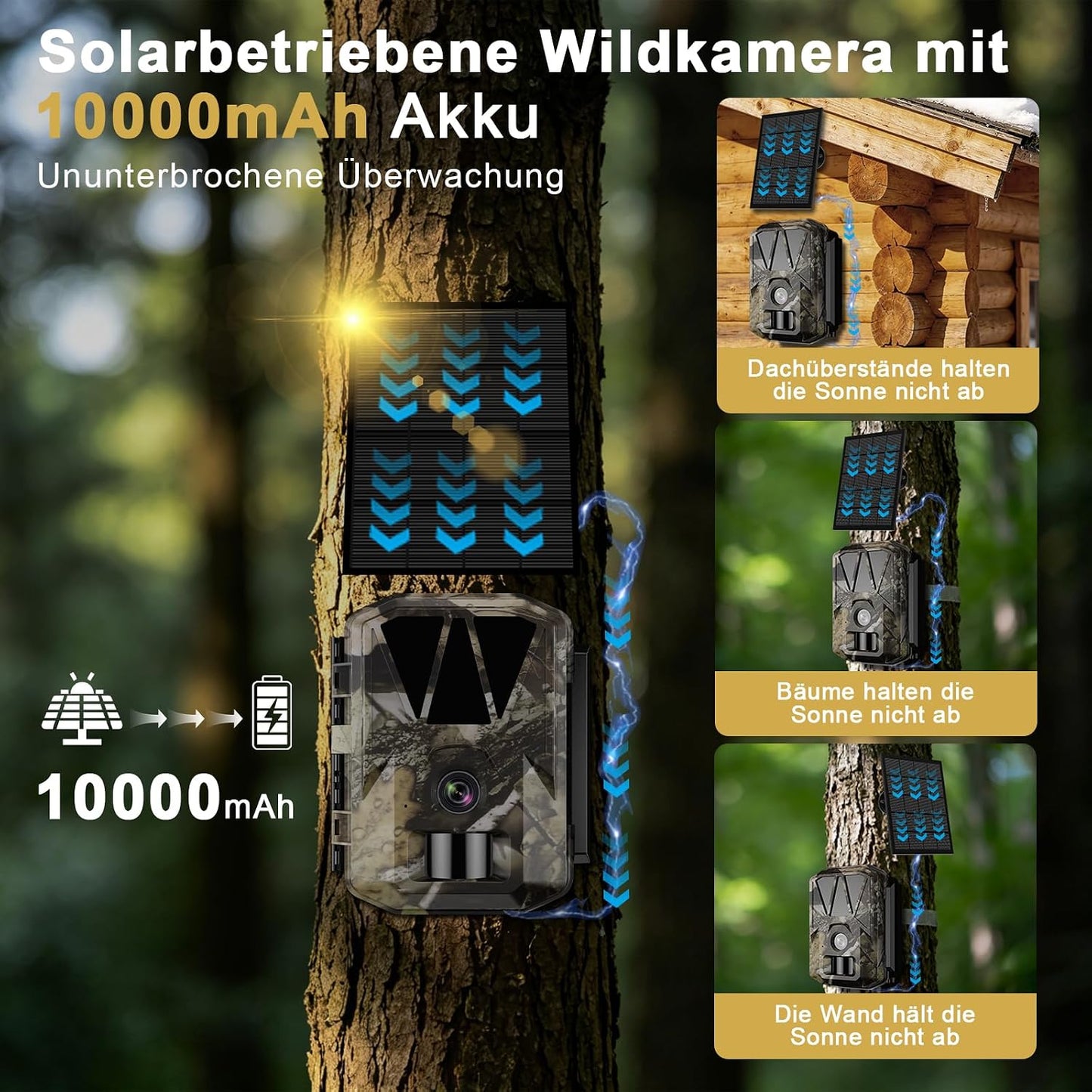 M1 Wildkamera mit Solar-Akku, 5K/64MP, Braun