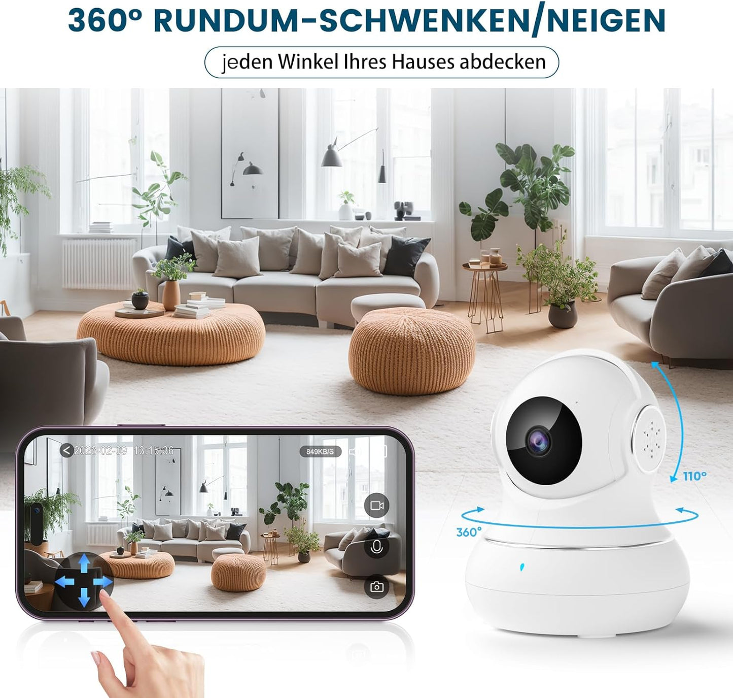 Überwachungskamera, 1 Stück-2.4Ghz ; Weiss