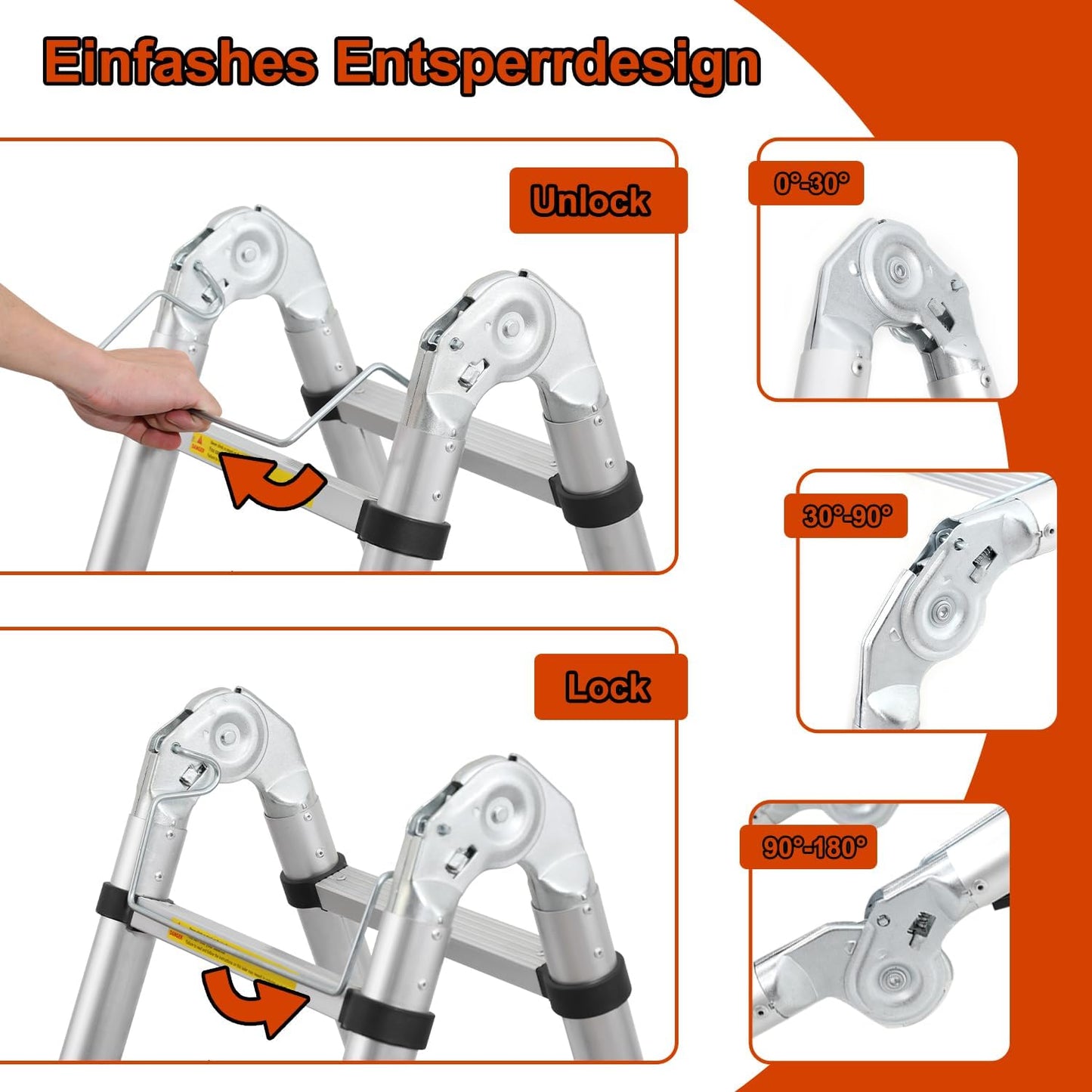 Teleskopleiter Aluminium klappbar 3.8m, 3.8(1.9+1.9)m Silber