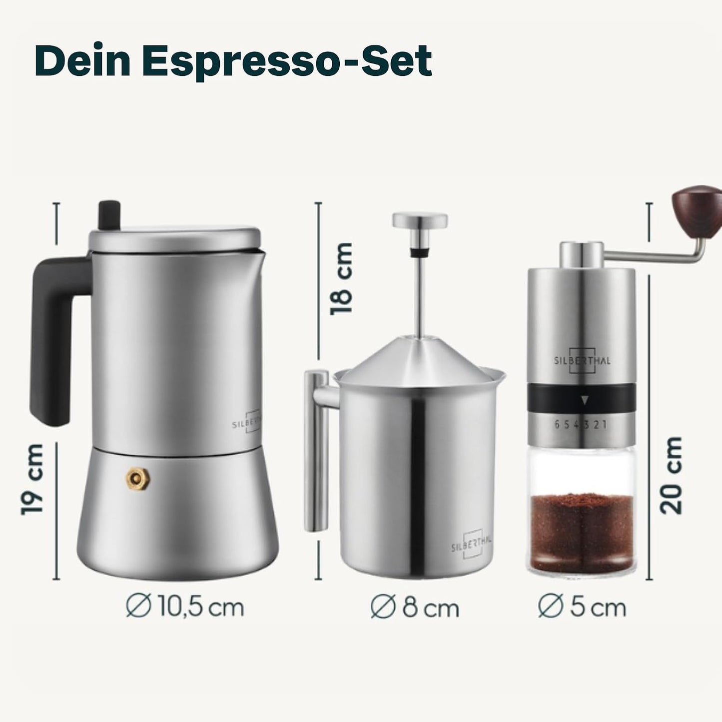3-teiliges Geschenkset mit Espressokocher, Kaffeemühle & Milchaufschäumer, Spar-set 3er Set | Espresso Set