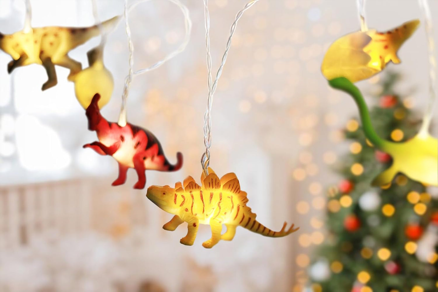 Dino Lichterkette mit Timer, Batterie - 12 Dinos - Timer