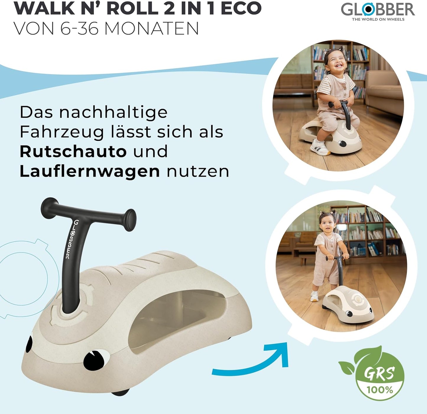 Walk N' Roll Lauflernwagen & Rutschauto, Kokos Weiss