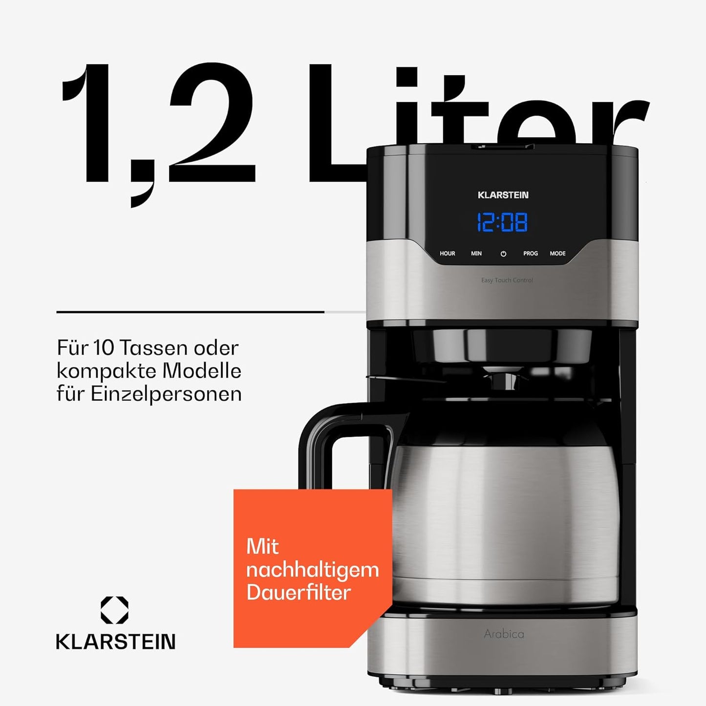 Filterkaffeemaschine mit Thermoskanne, Silber-schwarz - 1,2l
