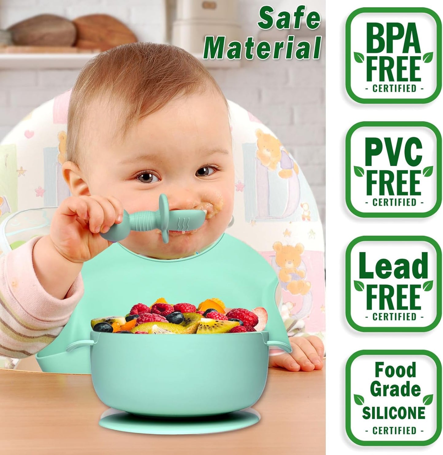 Baby-Geschirrset mit Saugnapf, Grün
