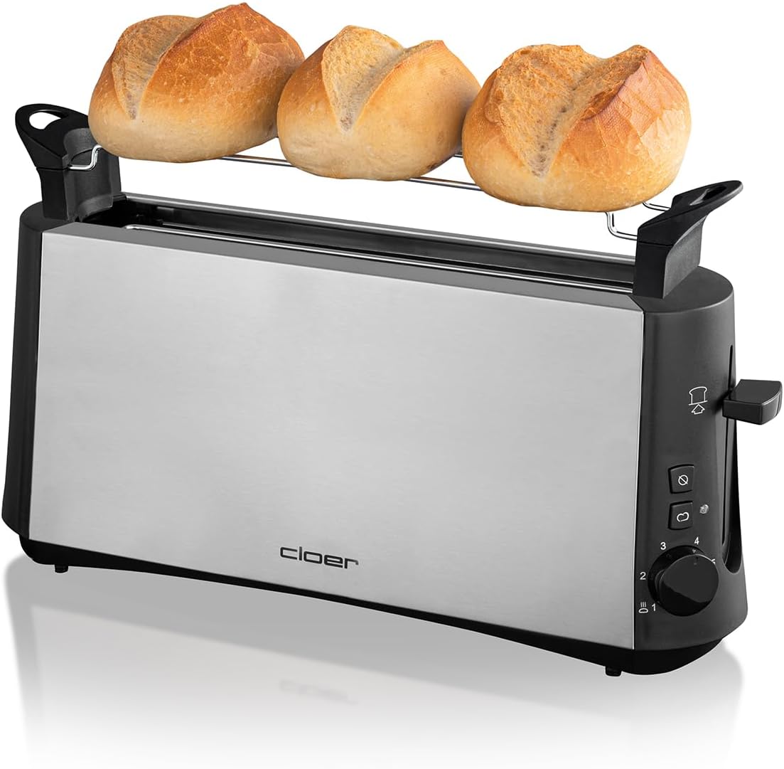Langschlitztoaster für 2 Scheiben, Edelstahlgehäuse 2 Scheiben Langschlitz Single