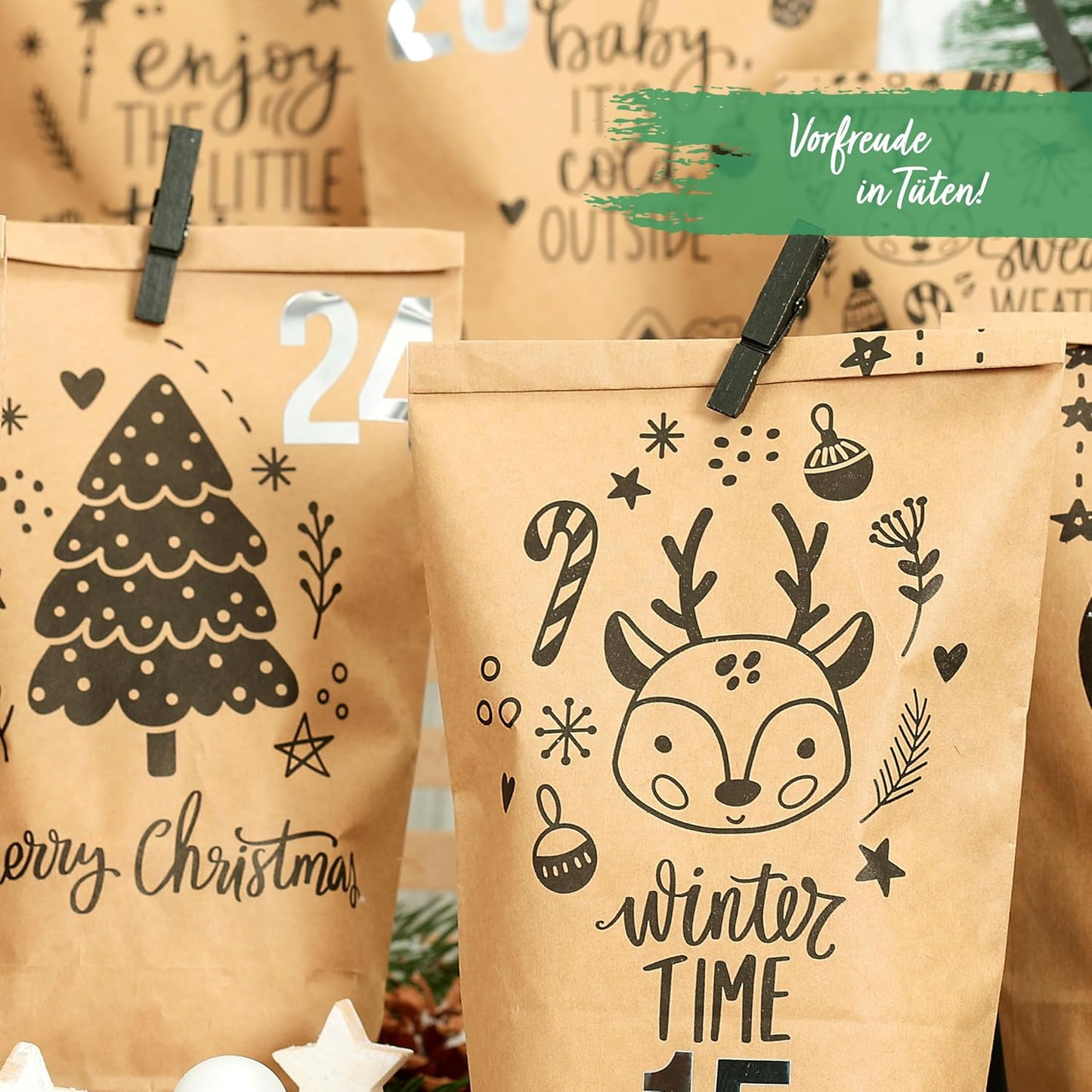 Adventskalender zum Befüllen, Braun Schwarz