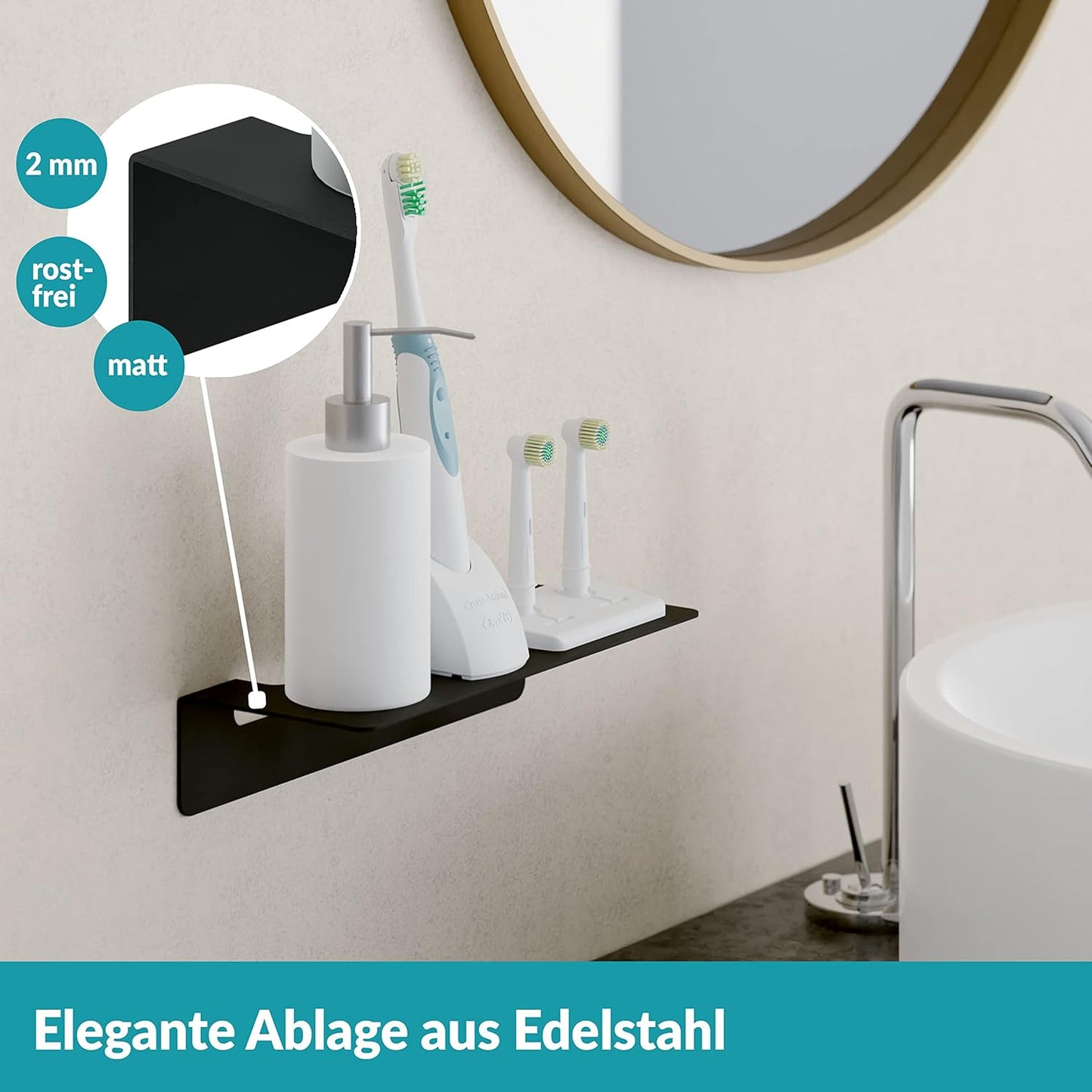 Selbstklebende Badablage, 24 cm Schwarz