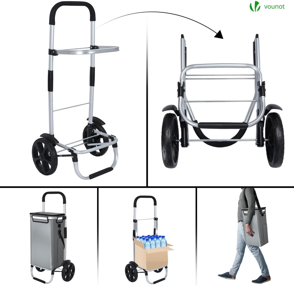 Faltbarer Einkaufstrolley mit Kühlfach und Treppensteiger-Funktion, Grau