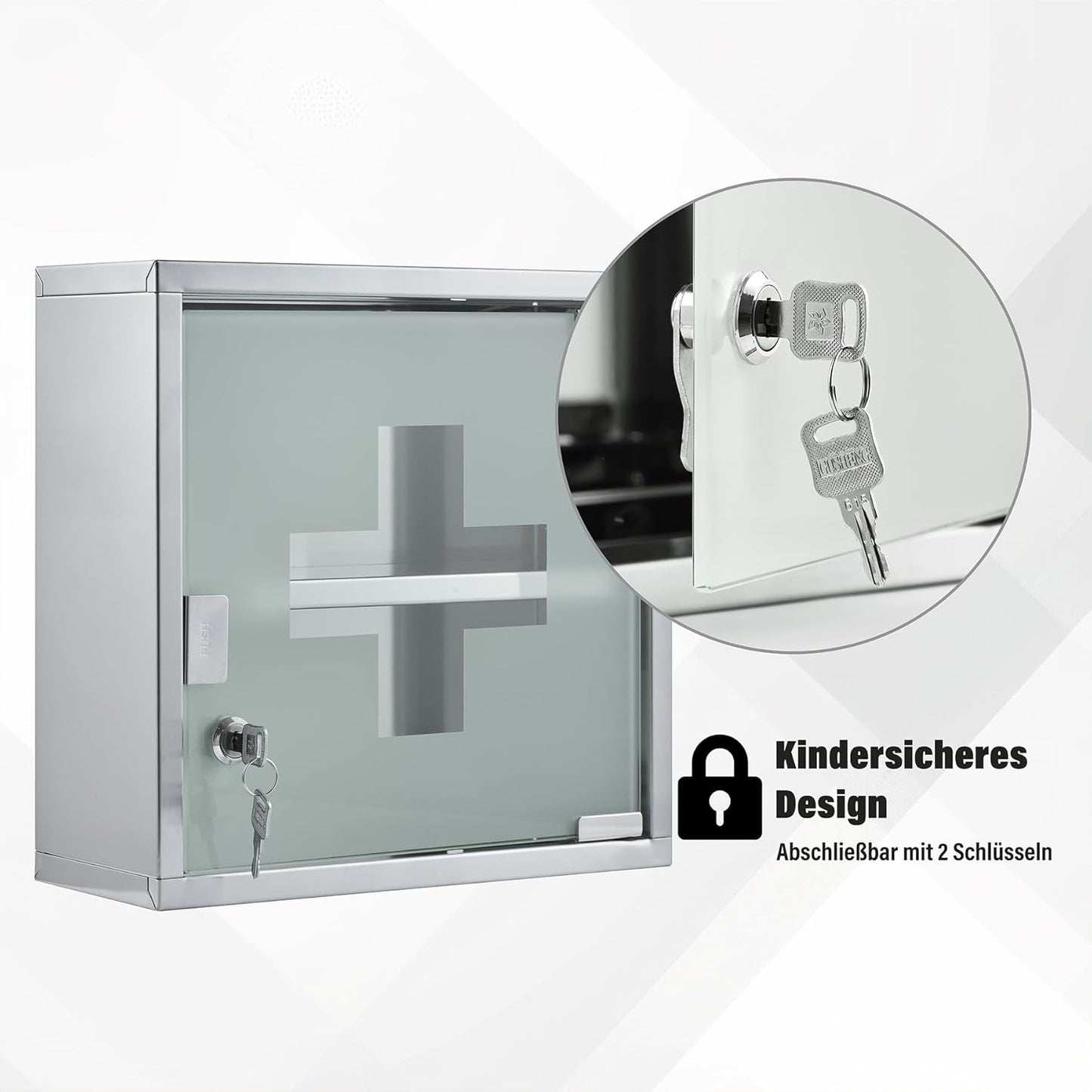 Abschliessbarer Medizinschrank mit 2 Fächern, Silber - 2 Fächer