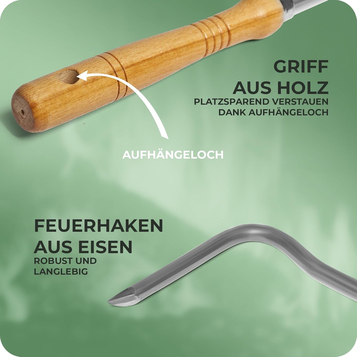 Kaminzubehör Set mit Aschenkratzer & Feuerhaken, 1 Aschenkratzer+Feuerhaken