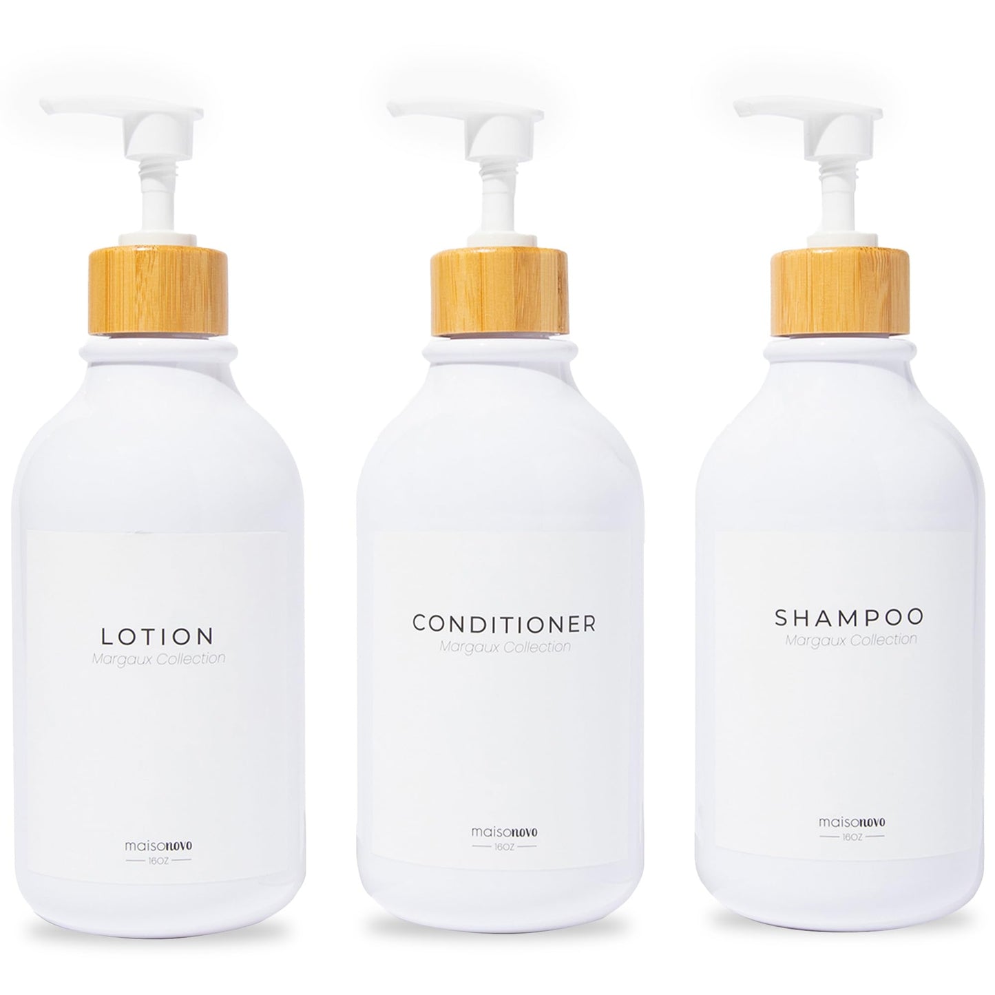 3er-Set Shampooflaschen zum Befüllen, Weisser Bambus 3er-set