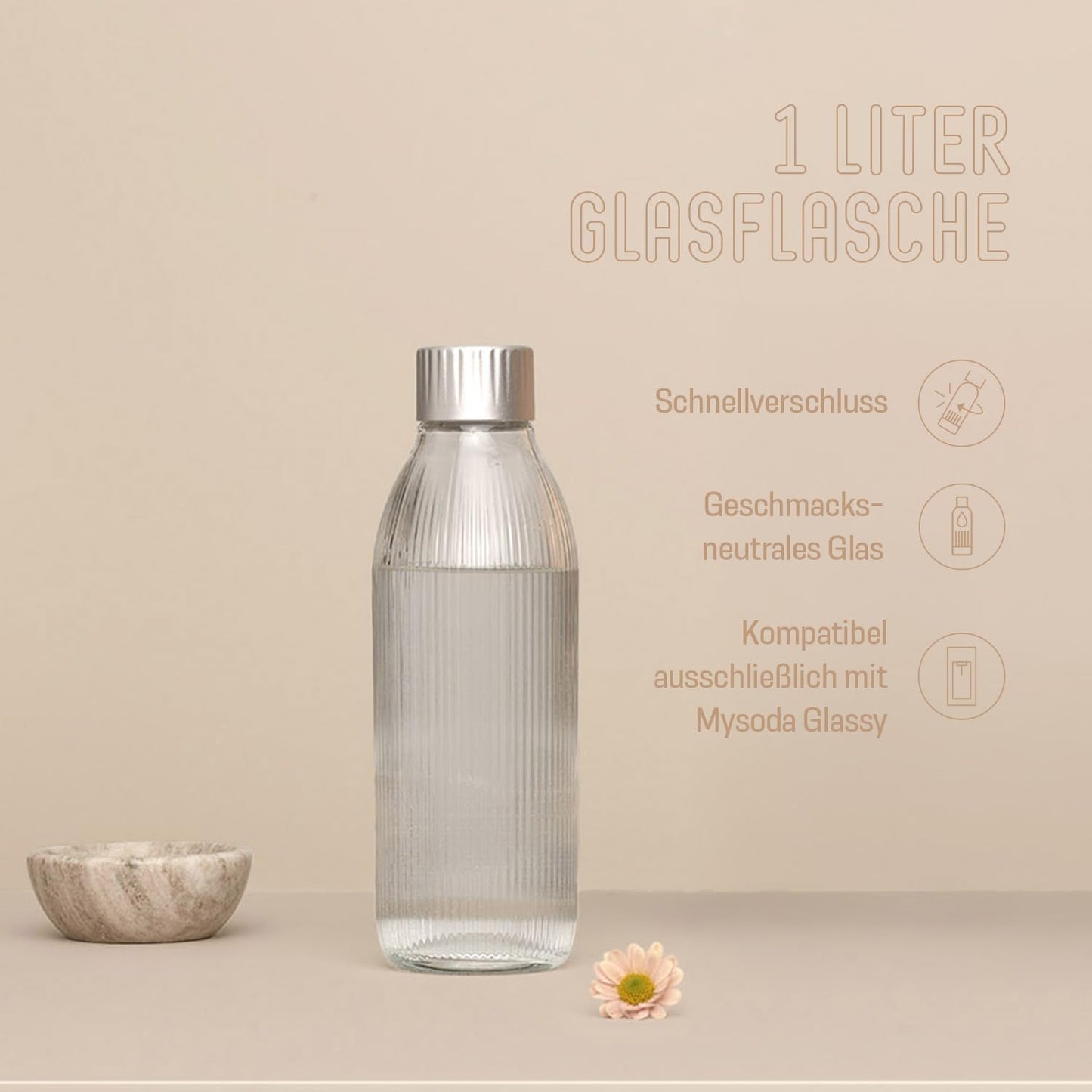 Glassy Wassersprudler mit Glasflasche, Latte Ohne CO2-Zylinder