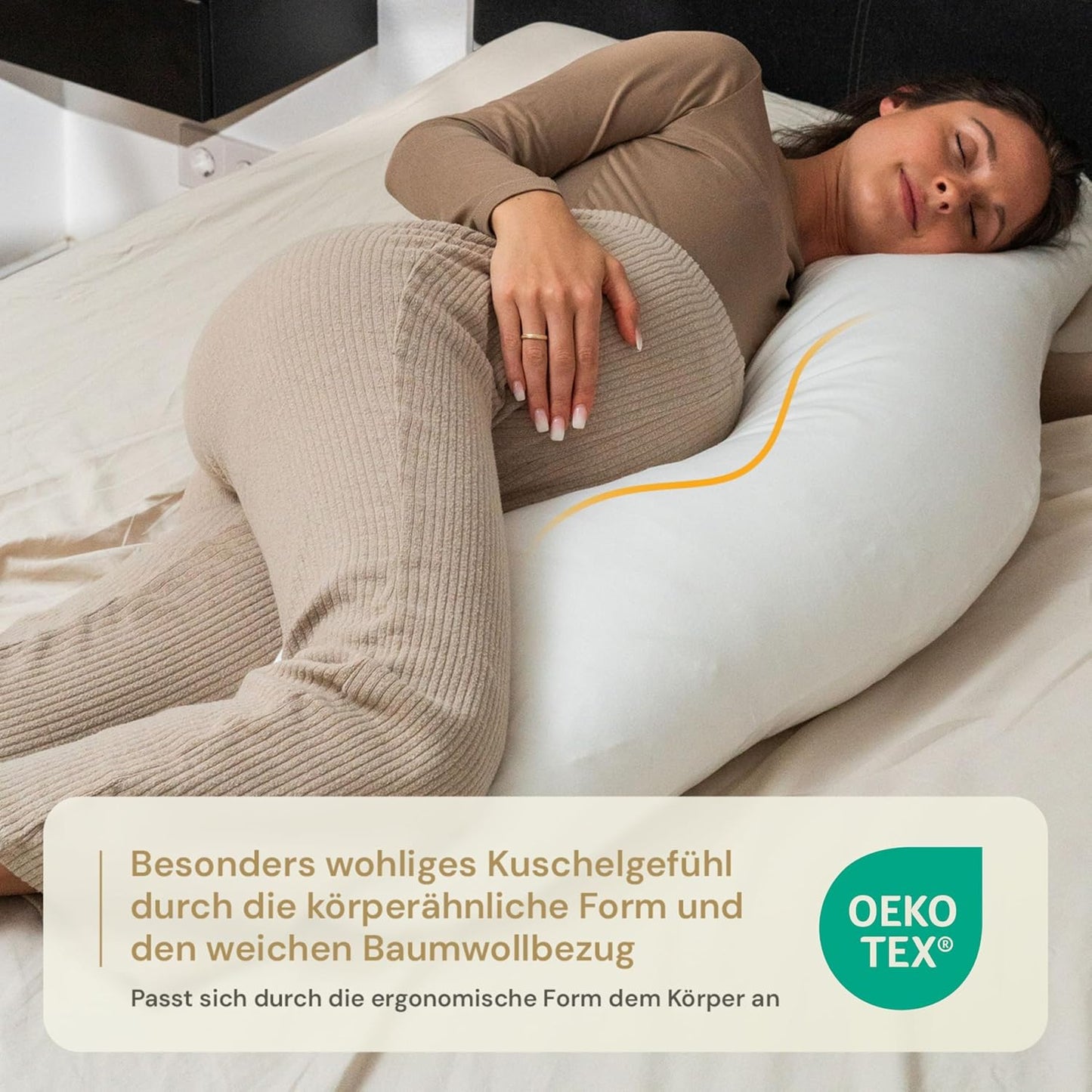 Ergonomisches Seitenschläferkissen, individuell befüllbar, Weiss Kissen + Bezug