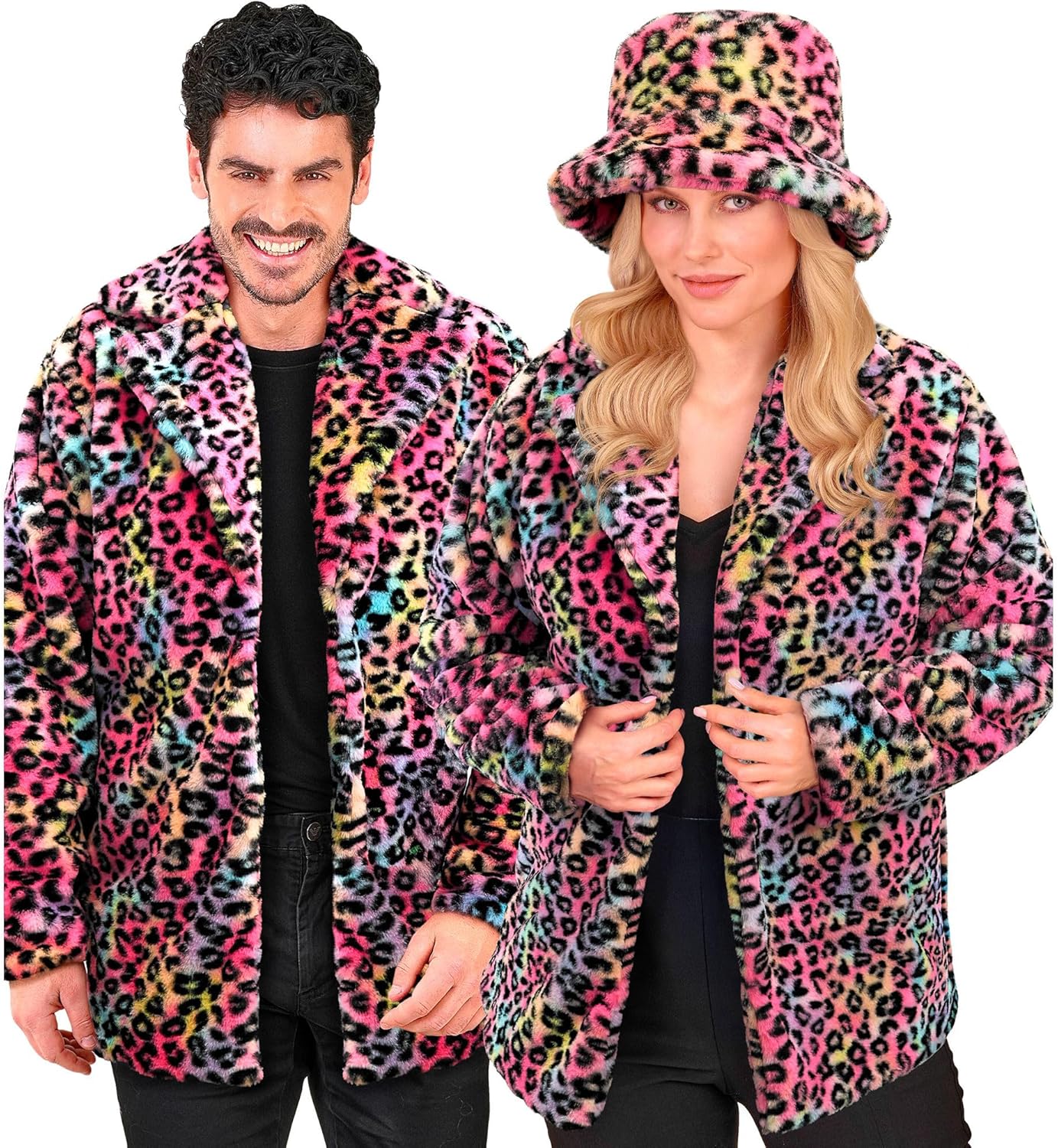 Plüsch-Kostümjacke Leopardenmuster, Leopardenmuster Bunt XXL