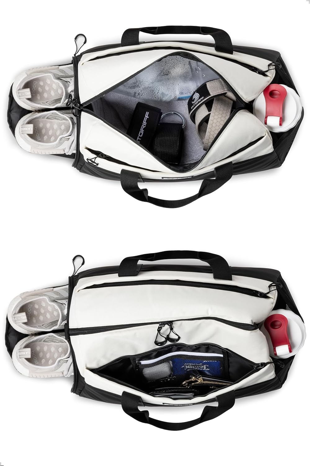 Sport- und Reisetasche mit Schuh- und Nassfach, Black / Creme White 47 x 25 x 27 cm (Small)