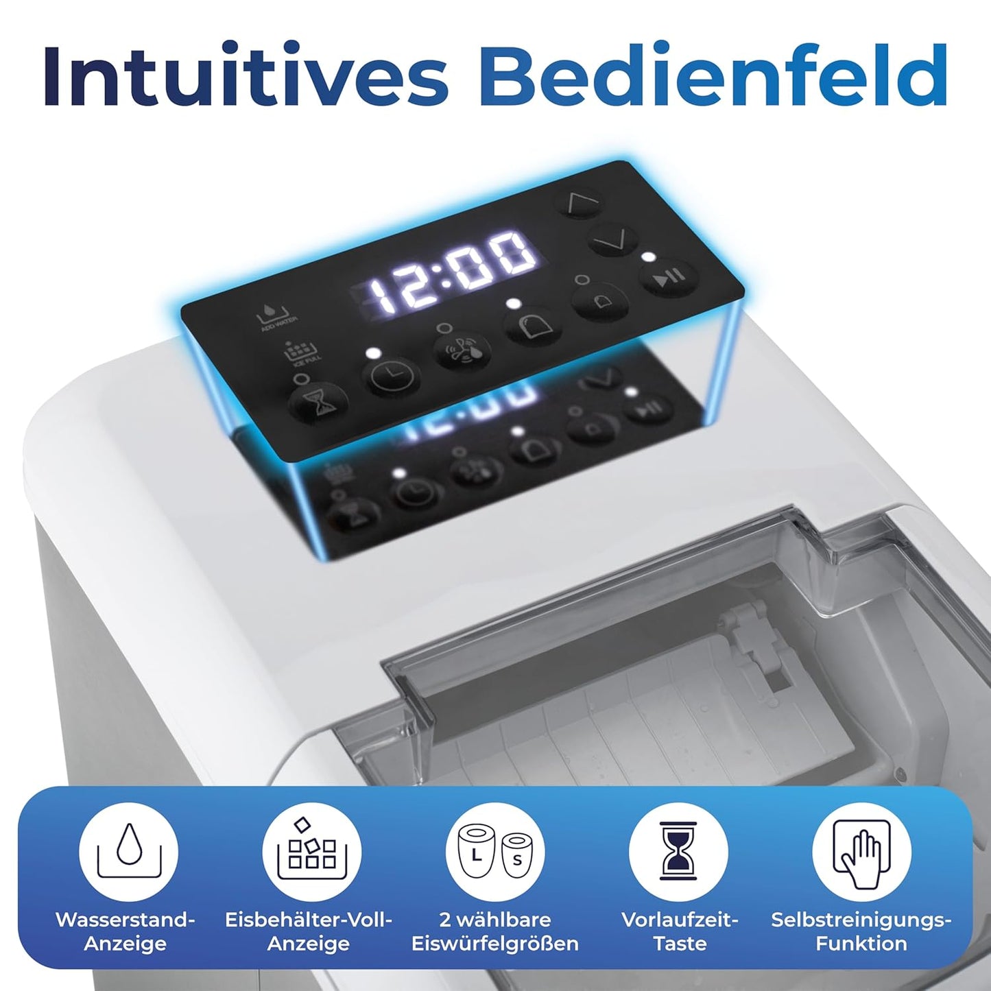 Eiswürfelmaschine mit Timer & Schaufel, Weiss 2.1L