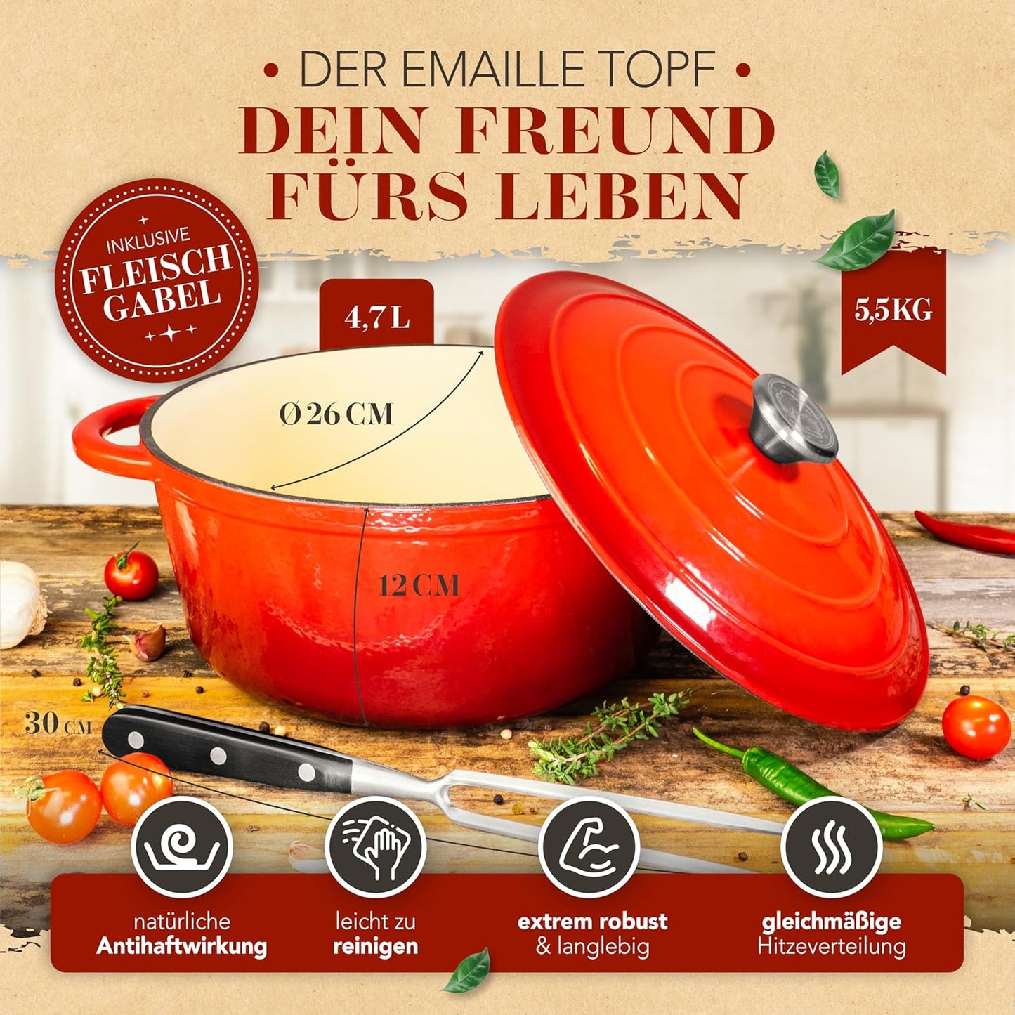 Schmortopf mit Fleischgabel, 26cm