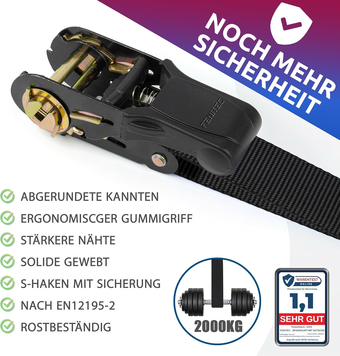Spanngurte mit Ratsche & Haken, Schwarz 2000 KG