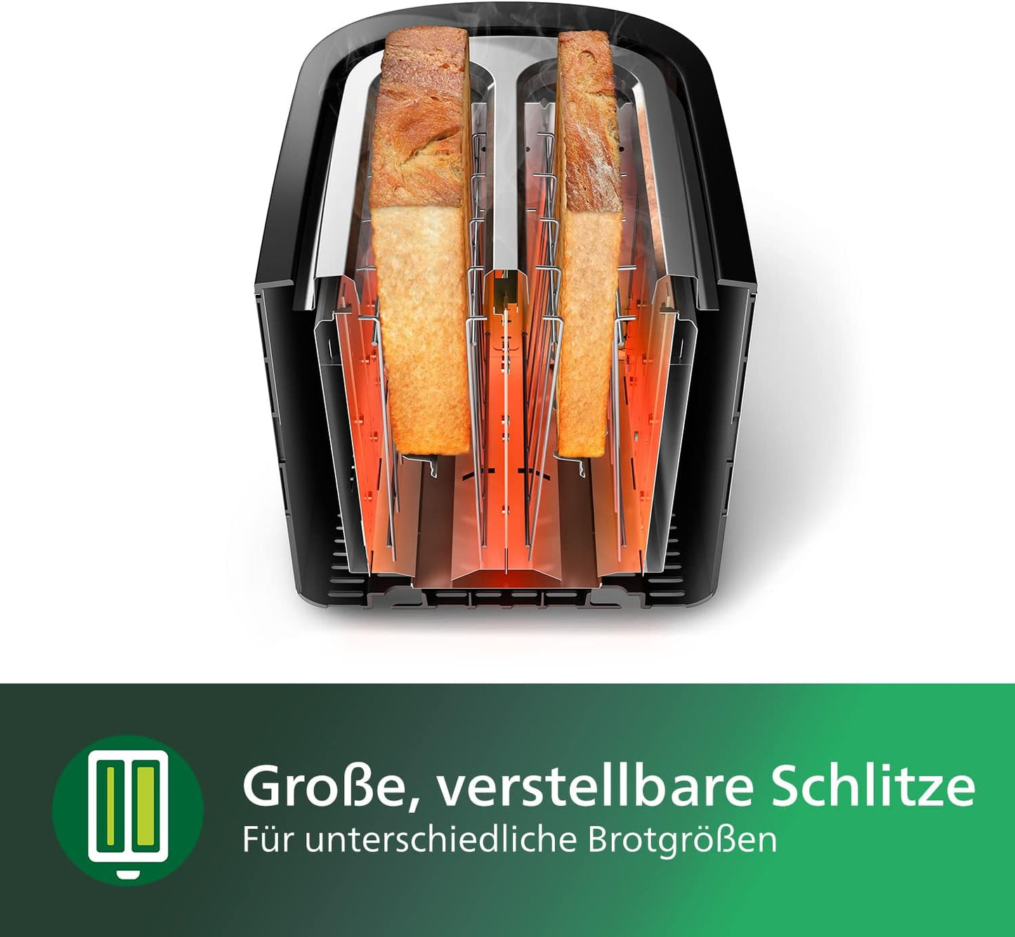 Toaster HD2581/90 mit 2 Schlitzen und Brötchenaufsatz, Toaster ; Schwarz