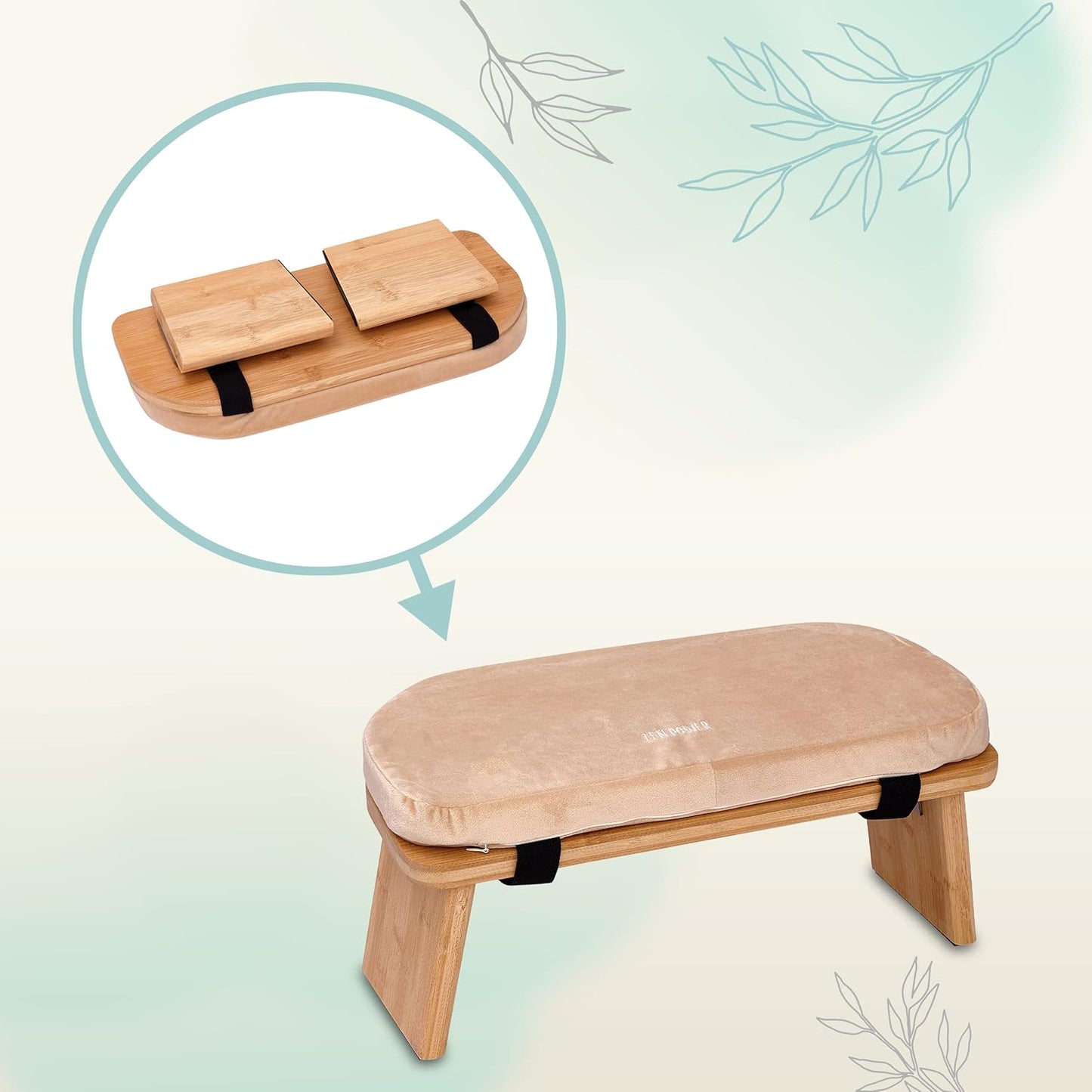 Klappbare Yoga- und Meditationsbank, Beigefarbenes Kissen + Bank