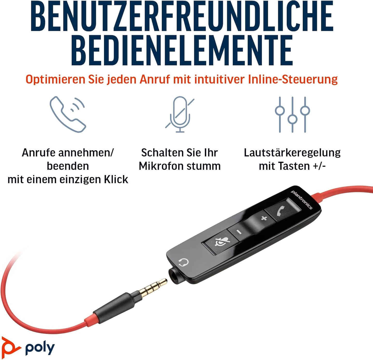 Schnurgebundenes Headset Poly Blackwire 5210 mit Noise Cancelling-Mikrofon, 2024 Version (USB-C & AUX) USB-A, USB-C