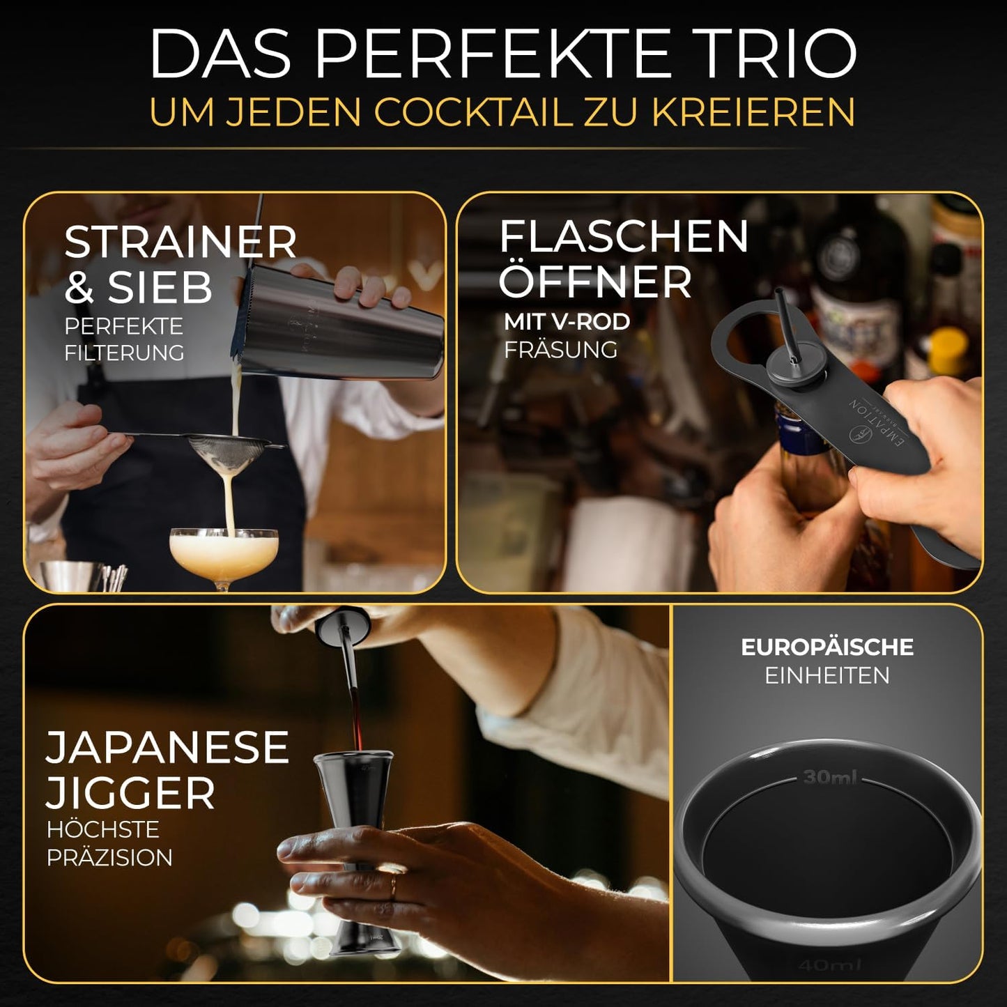 Cocktail Shaker Classic Set, 14-teilig, Classic Set Schwarz
