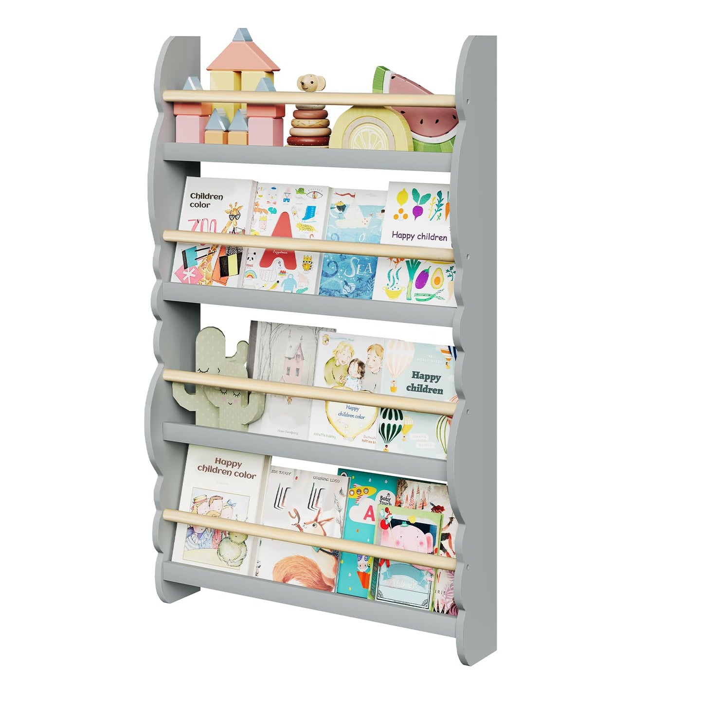Kinderbücherregal mit 4 Ablagen, Grau 60x98cm