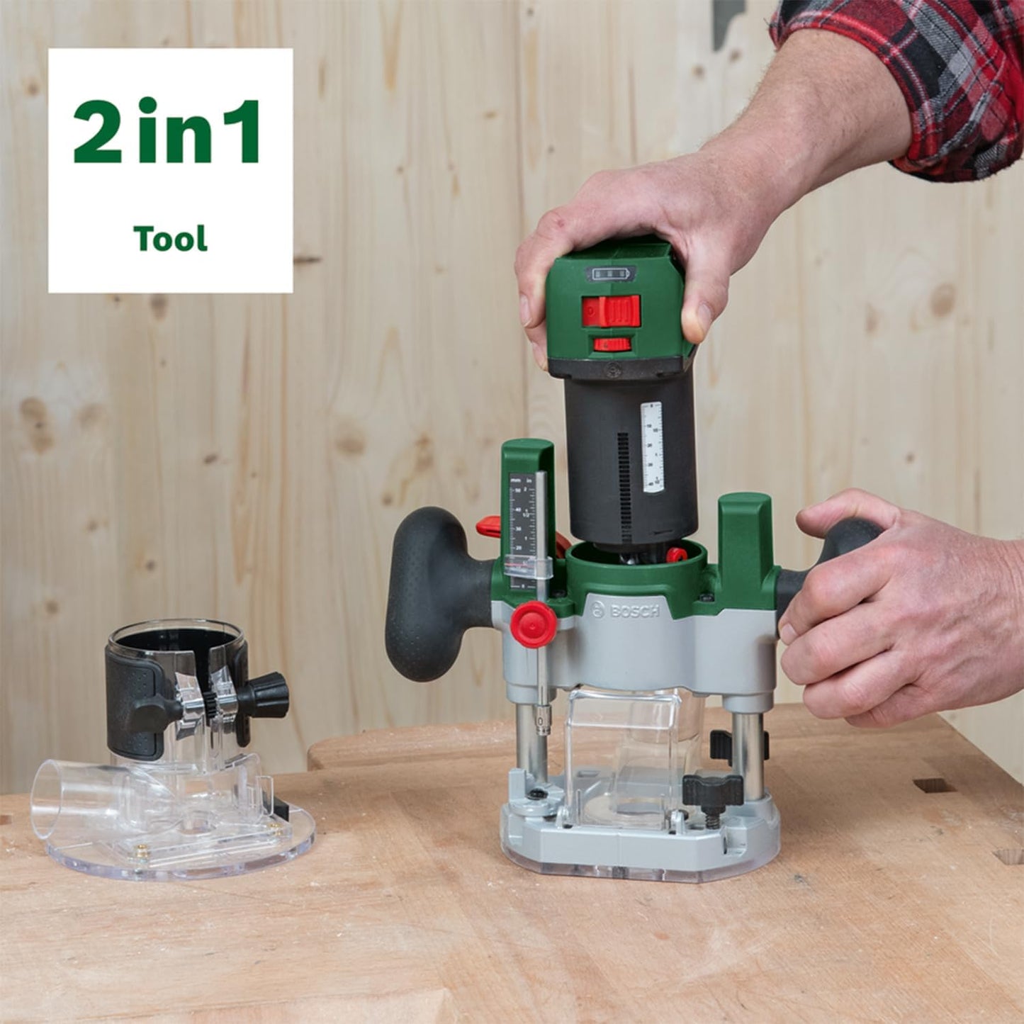 2in1 Akku-Kanten-/Oberfräse AdvancedTrimRouter 18V-8, Taucheinheit und Systembox