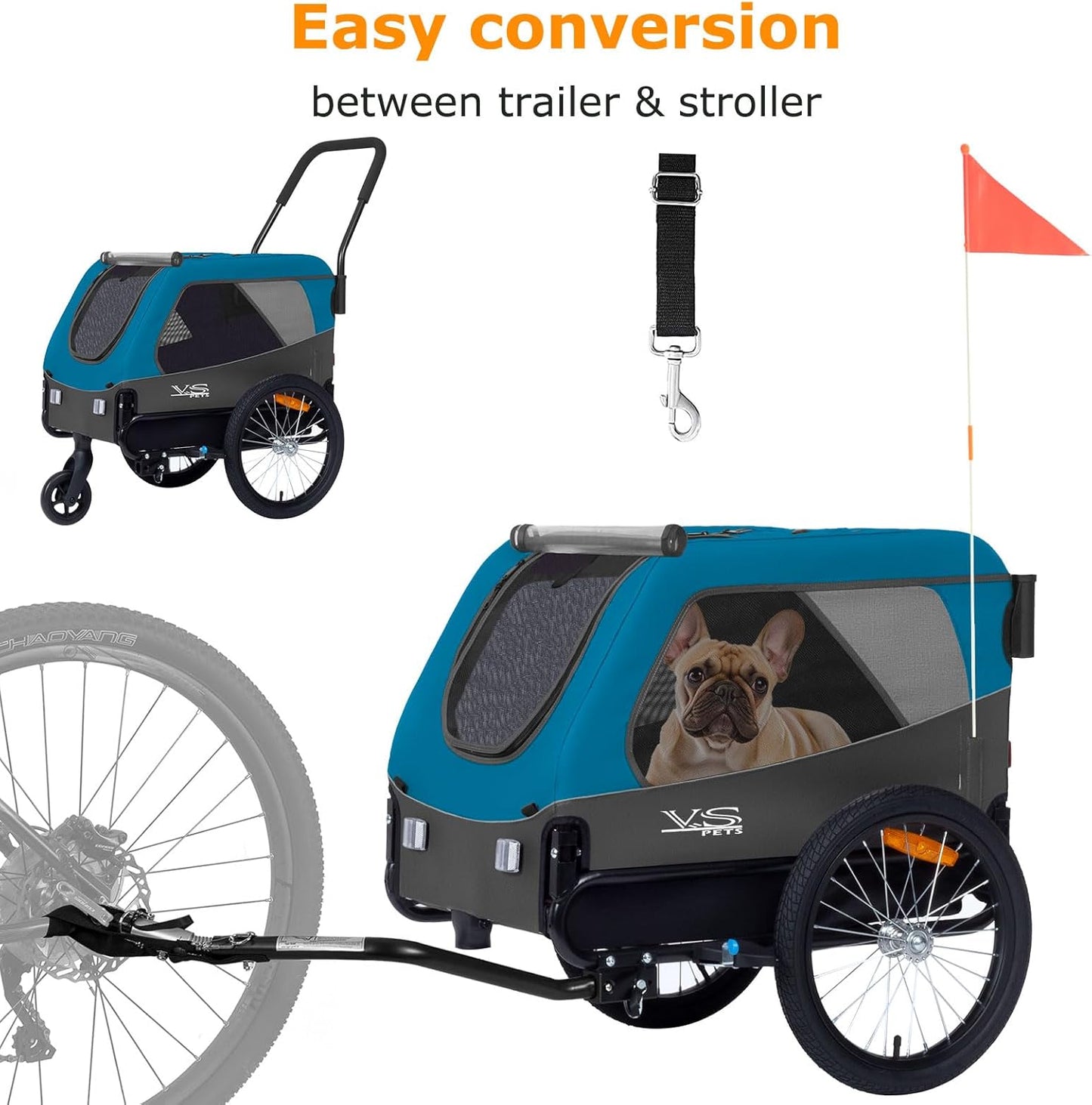 Hundeanhänger und Buggy für Hunde bis 23kg, Blau/Grau