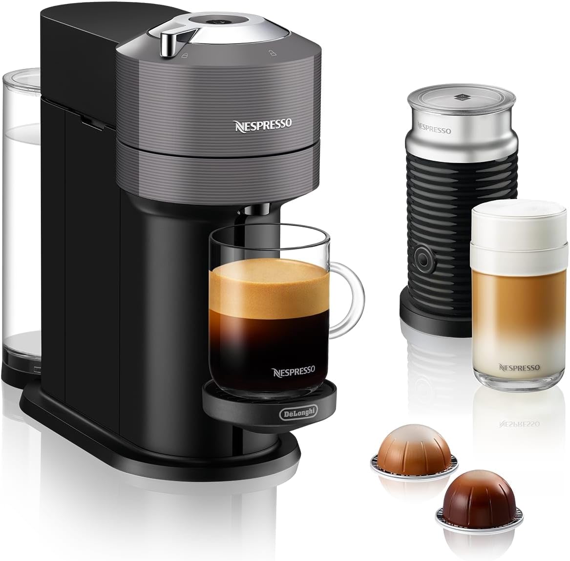 Vertuo Next Kaffeekapselmaschine mit Milchaufschäumer, Grau ; Vertuo Next + Aeroccino