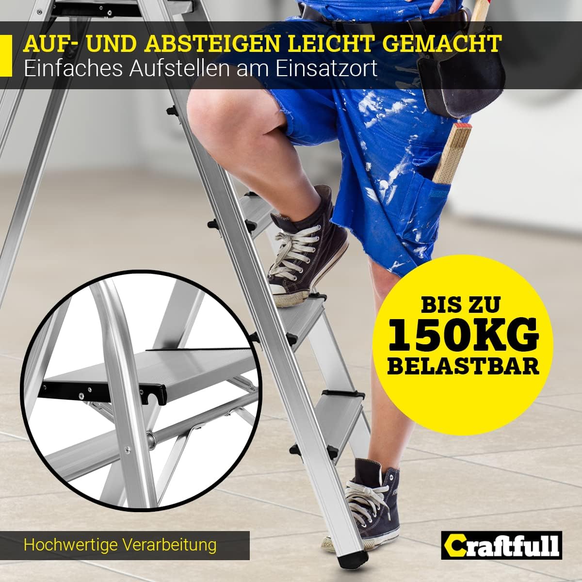 5-stufige Stehleiter CF-133B mit Ablage, klappbar, 5 Stufen