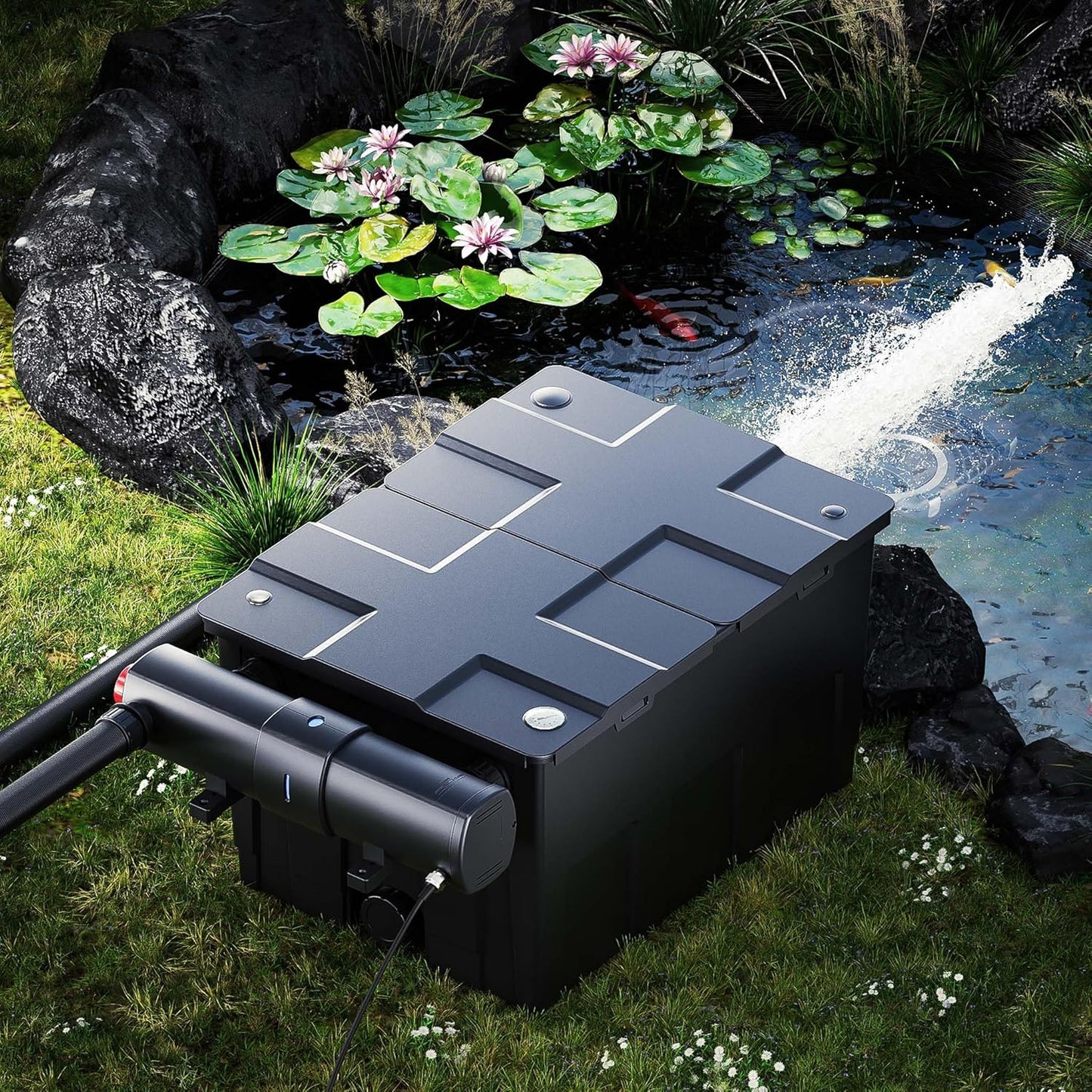 Teichfilter-Komplettset mit Pumpe & UVC-Klärer, CBF-550 Filter+8000 L/h Pumpe+24W UVC-Klärer+Y-Verteiler