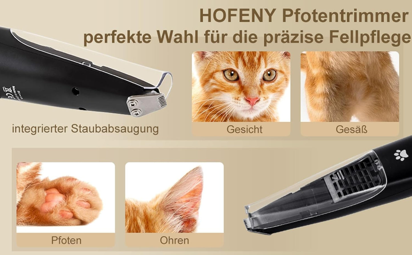 Pfotentrimmer mit Staubsauger für Haustiere